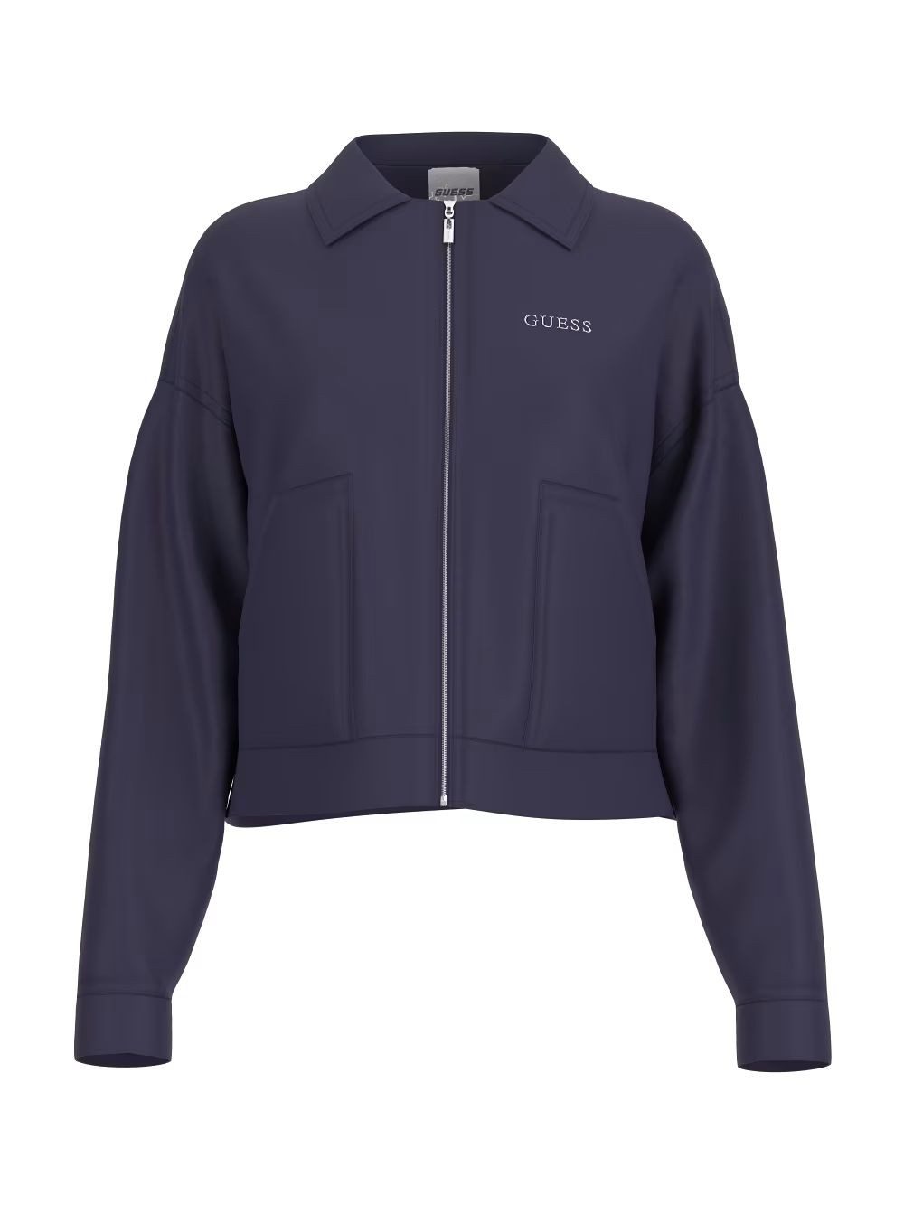 Guess Outdoorjacke – Kurz geschnittene Sweatjacke mit Reißverschluss und Logo fallende Schulterpartie