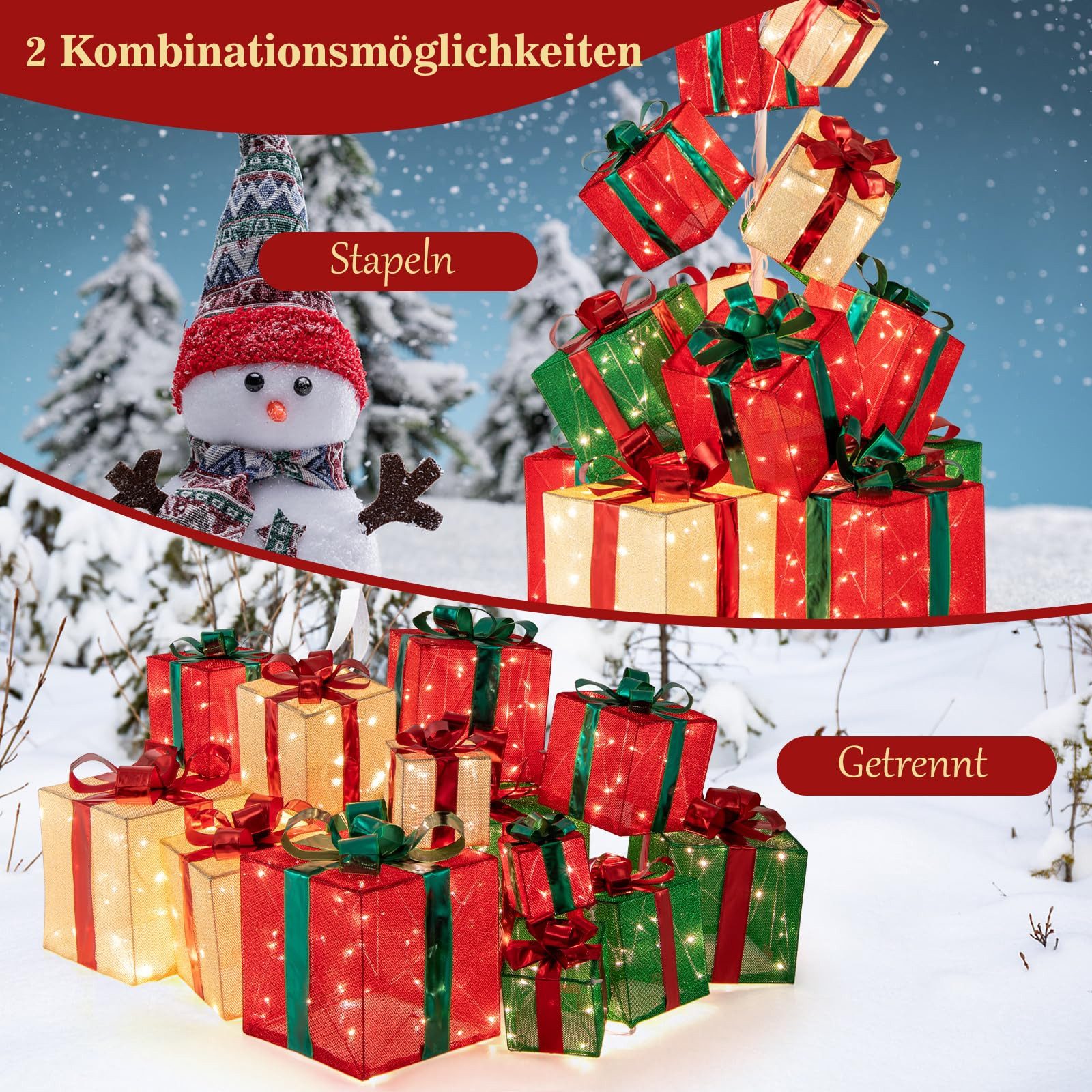 COSTWAY Weihnachtsfigur, 15 gestapelte Dekoboxen mit 450 warmweißen LEDs günstig online kaufen