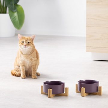 Navaris Napf-Set Futternapf Set Katze mit Bambus Halter - Futterstation