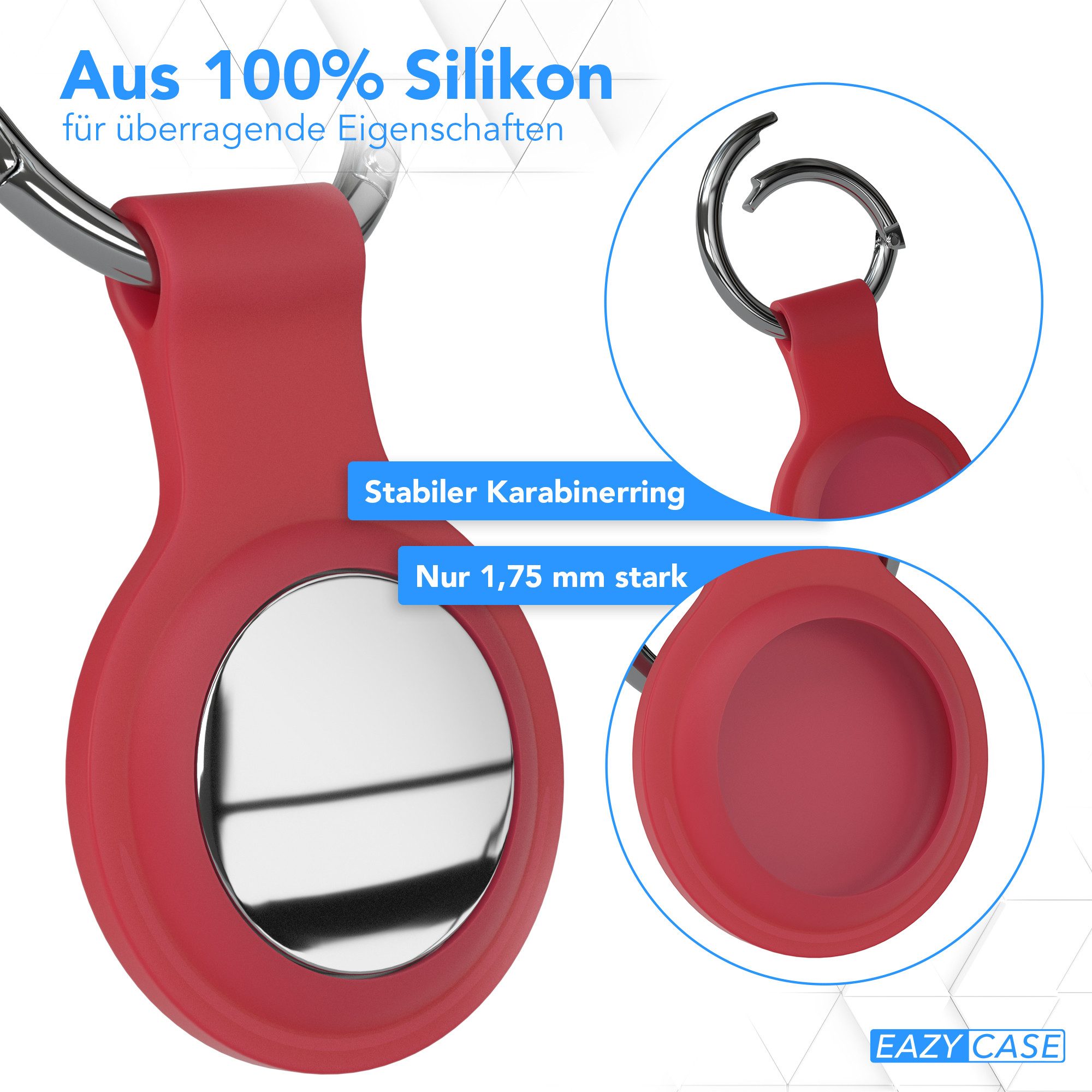 EAZY CASE Schlüsselanhänger 3er Set Silikon Anhänger kompatibel Apple AirTag, Airtags Hülle mit Silikon Rand Weich Tracker Karabiner Rot