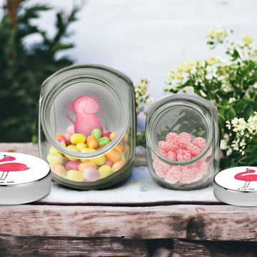 Mr. & Mrs. Panda Vorratsglas L 870ml Flamingo Stolz - Weiß - Geschenk, Süßigkeitendose, Snackdose, Premium Glas, (1-tlg), Eigene Motive
