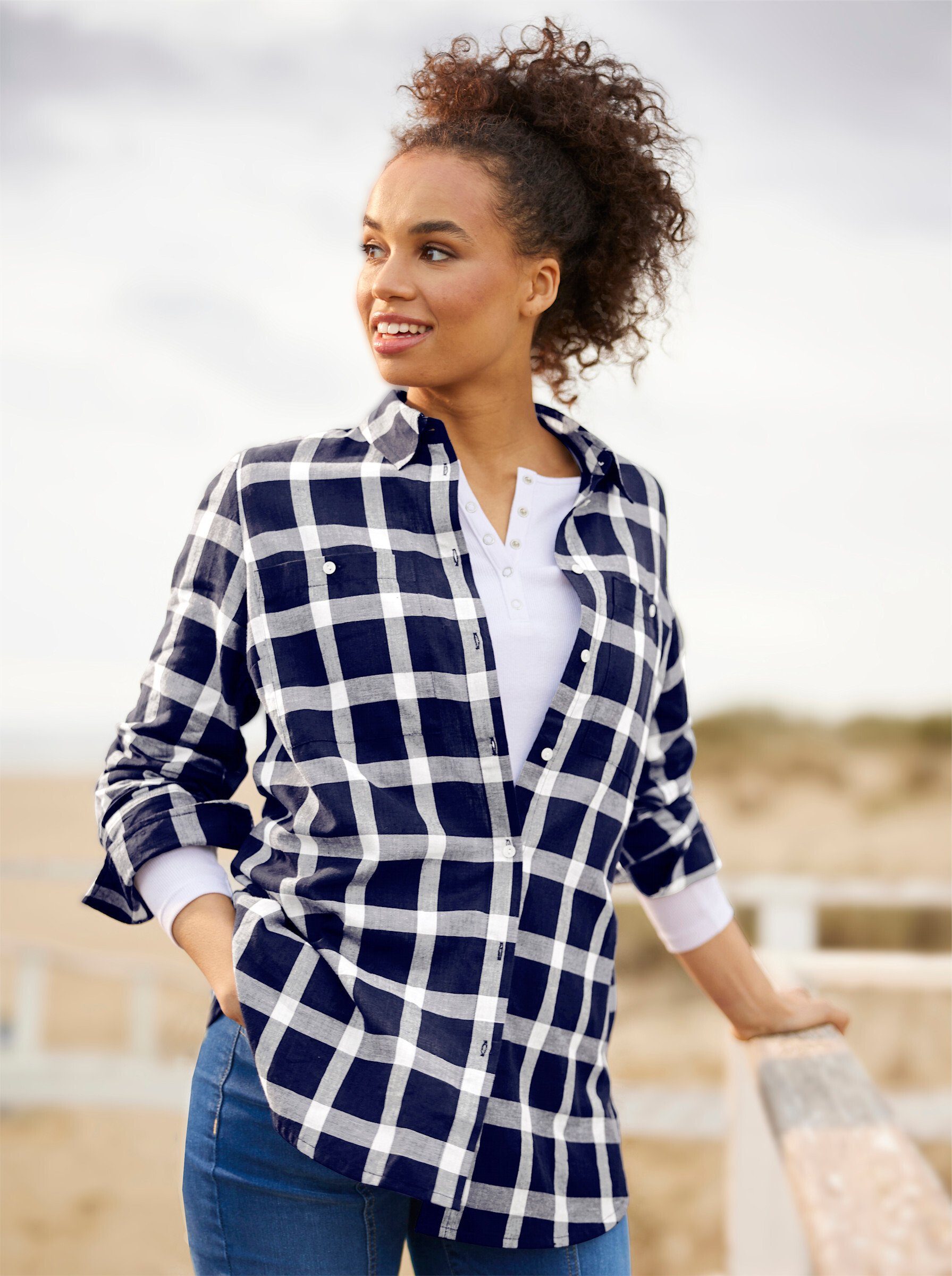 heine Klassische Bluse Karo-Bluse Langarm