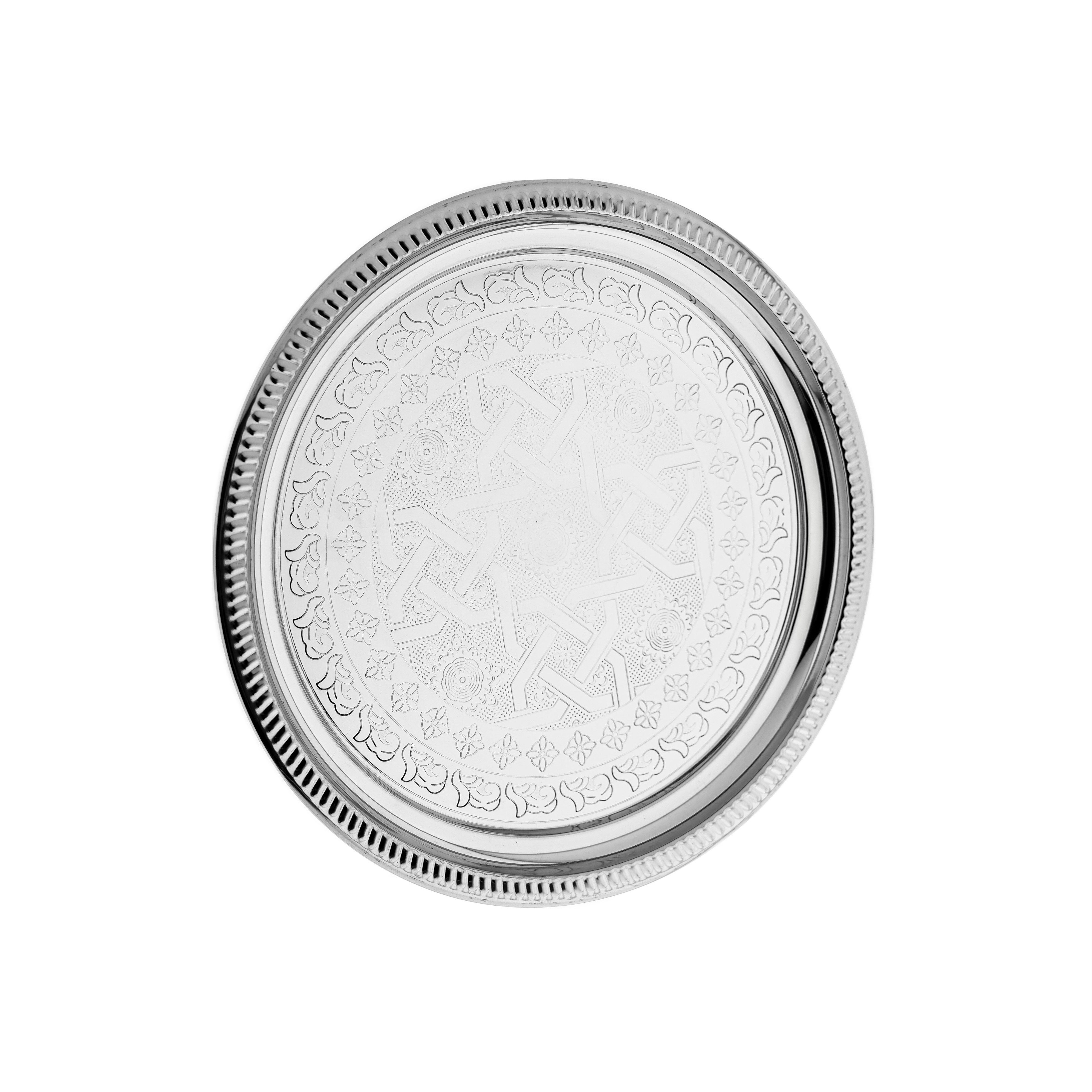 Sunay Servierplatte Orientalisches Serviertablett - rundes Design in Silber, Blech, (1-tlg)