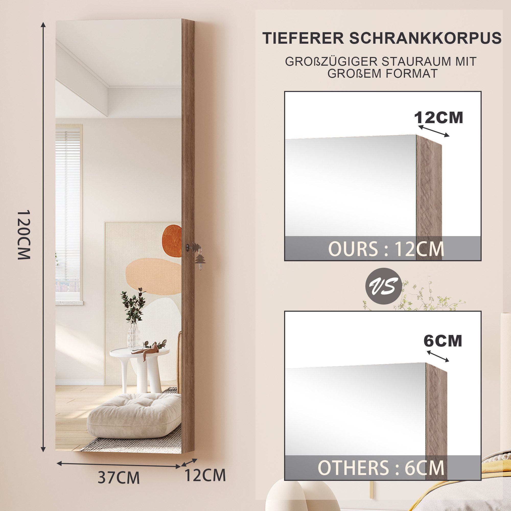 LVSOMT Schmuckschrank mit Spiegel, Hängend und günstig online kaufen
