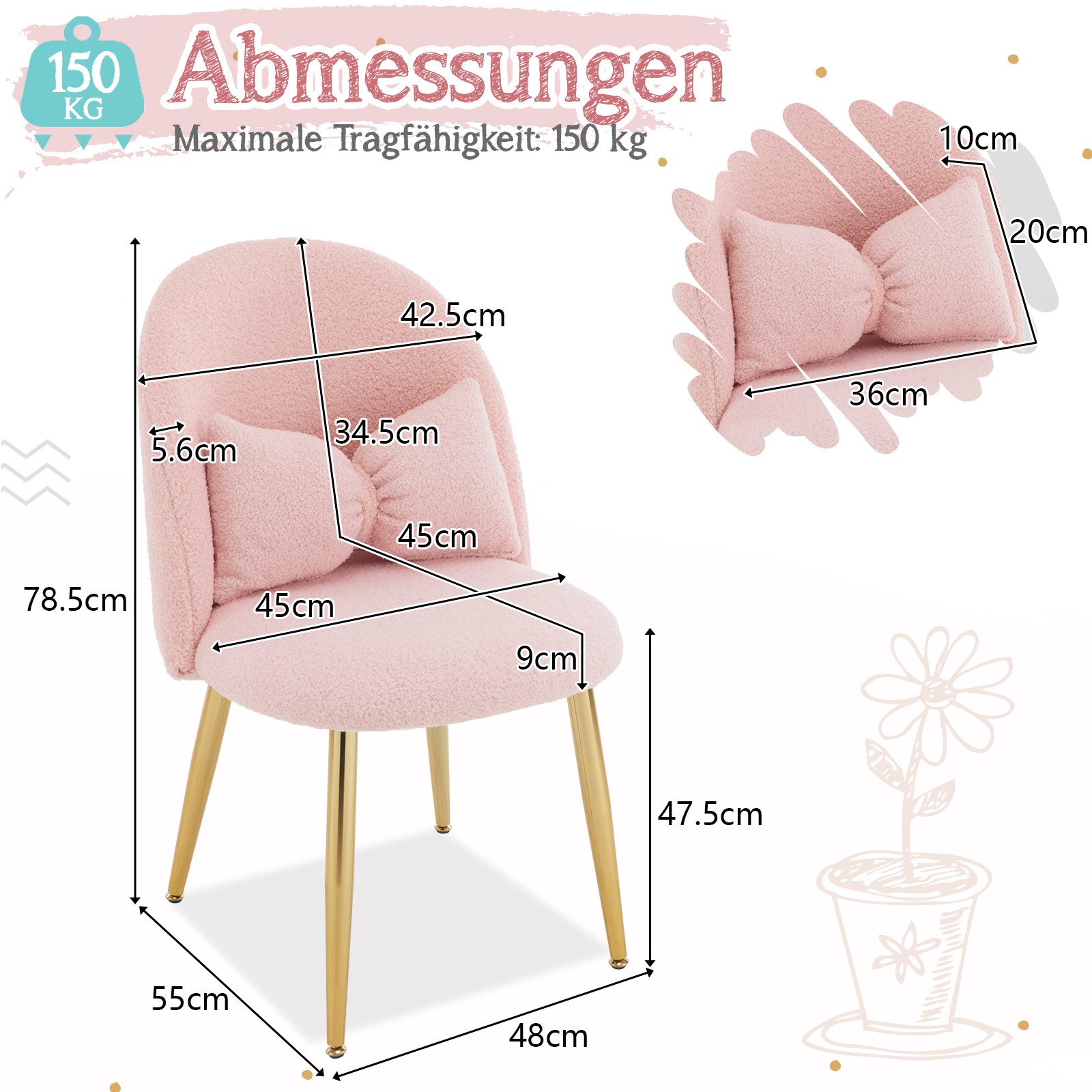 VINGLI Polsterstuhl mit Schleife Zierkissen, Schminktisch günstig online kaufen