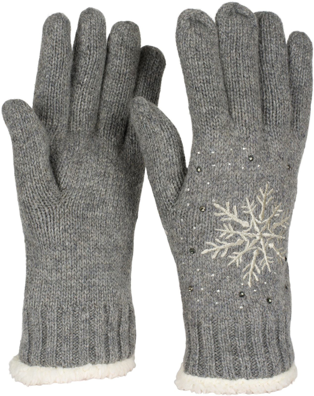 Strickhandschuhe Strickhandschuhe mit Schneeflocke, Strass und Fleece