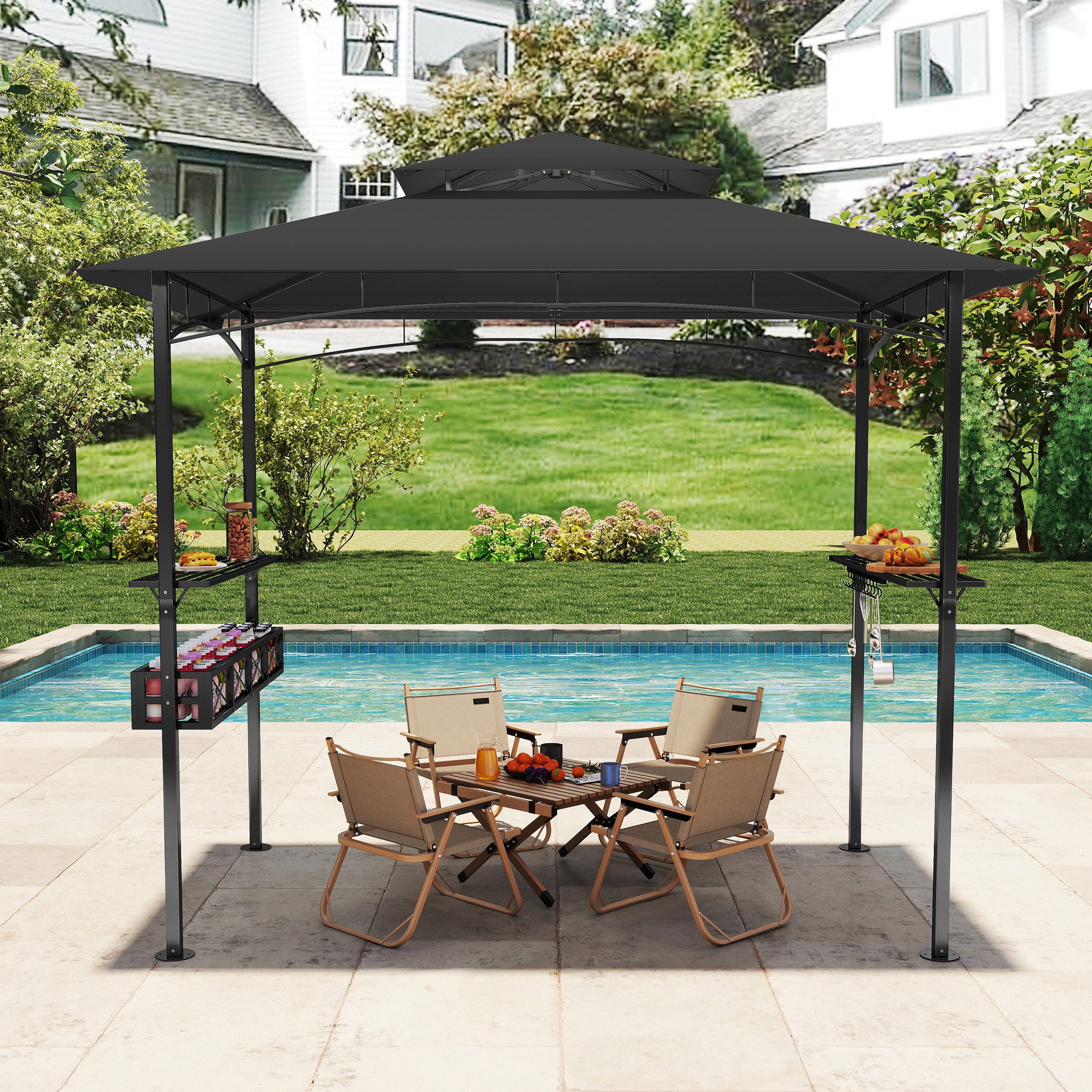 FIVMEN Grillpavillon Grillhaus mit Doppelschichtdach, Gartenparty BBQ Pavillon, Grillüberdachung Grillunterstand für Camping/Garten