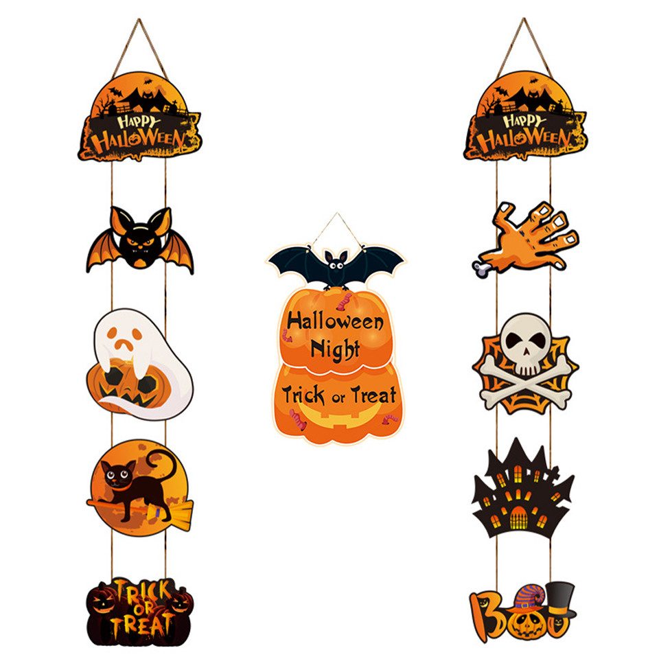Diwzbyn Hängedekoration Halloween Tür Hängedekoration, Kürbis-Skelett Türschild (1 St), Halloween Dekorationshängedekoration, Halloween Partyzubehör.