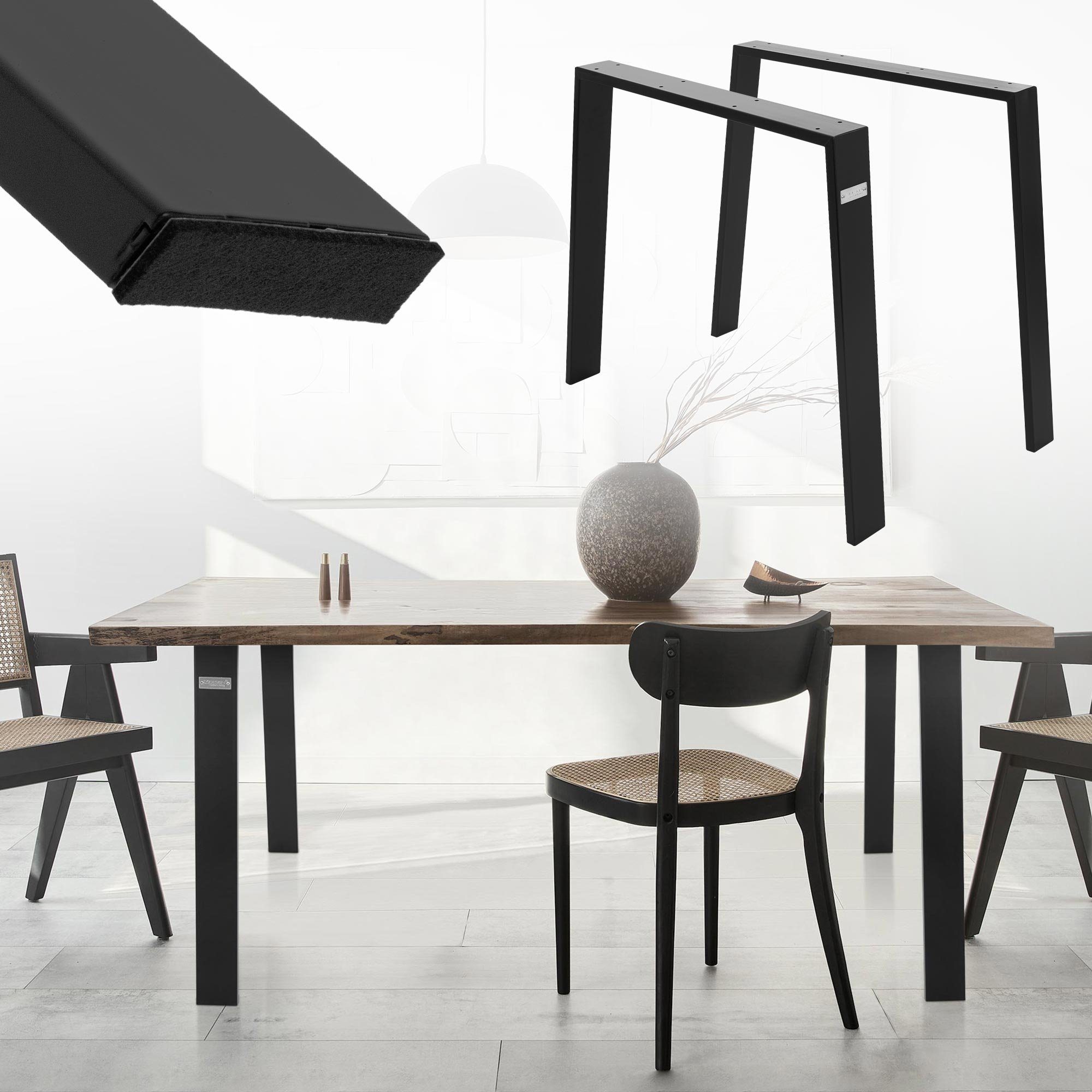 ML-DESIGN Tischbein Loft Tischgestell Tischkufen Tischuntergestell Möbelfüße, 2er Set 90x72cm Schwarz Stahl Industriedesign U-Form