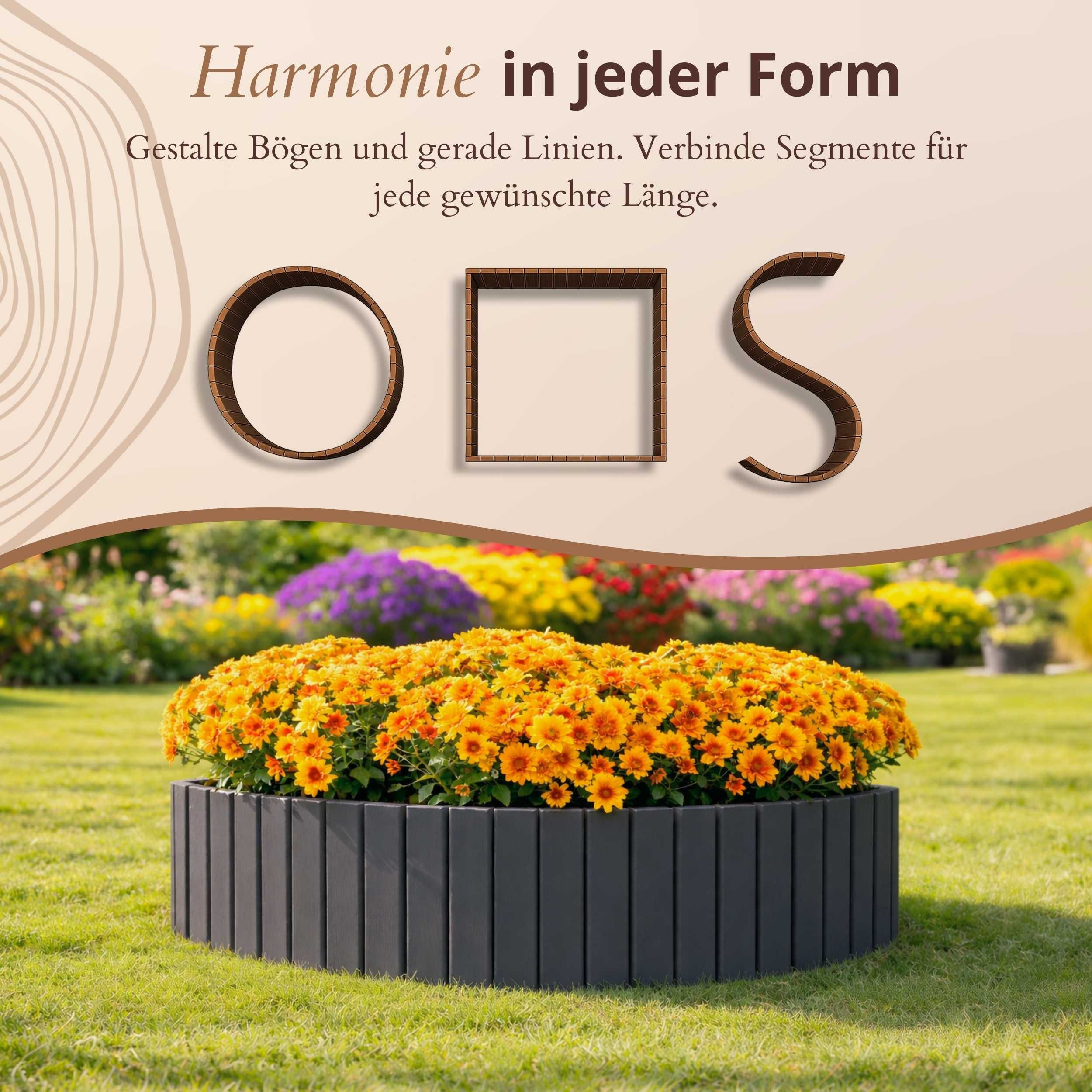 Floranica Beetbegrenzung Beeteinfassung Flexibler Rollborder Rasenkante Beetumrandung Palisade, LxH: 200x10 cm, 1 Stk., Anthrazit, für Garten, Rindenmulch, Blum – Bild 4 von 5