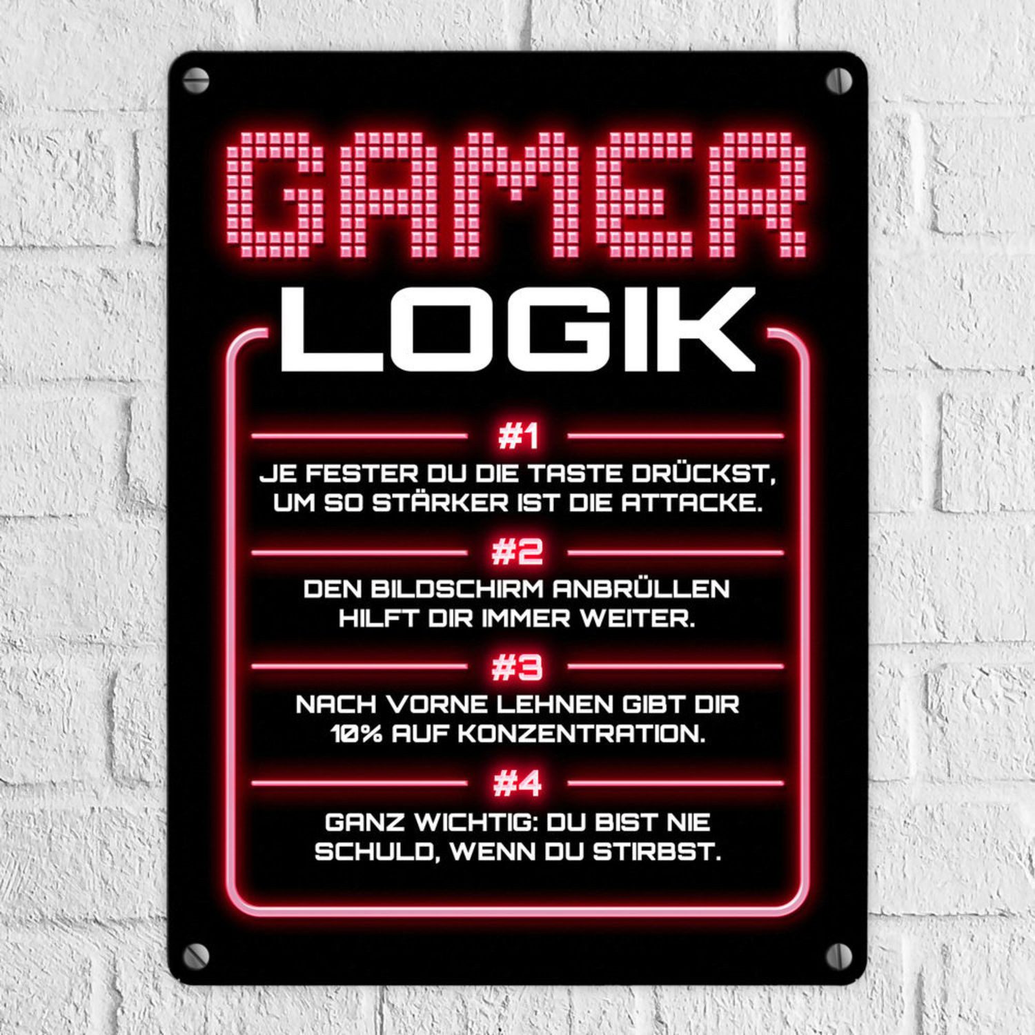 speecheese Metallschild Gamer Logik Metallschild in 15x20 cm in rot