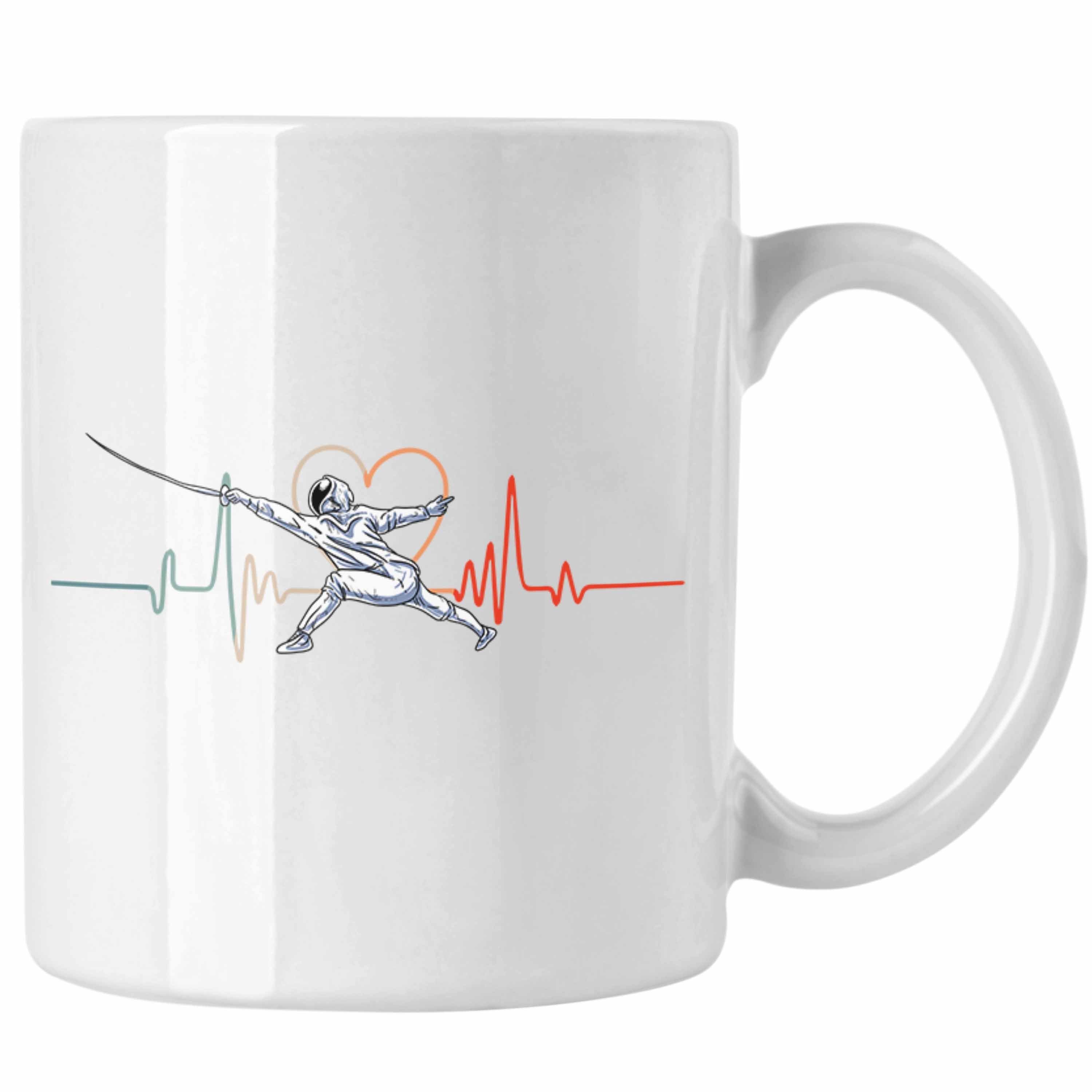 Trendation Tasse Lustige Fechten-Tasse Geschenk für Fechter Herzschlag Weiss