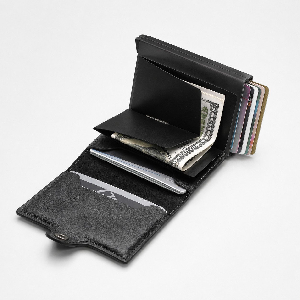 ibettertec Mini Geldbörse Slim Wallet Herren, Kartenetui, Kartenhalter mit RFID-Schutz (Pop-up Geldbörse mit 2 Kartenfächern, für bis zu 12 Karten), 2 Pop-up-Fä – Bild 3 von 5