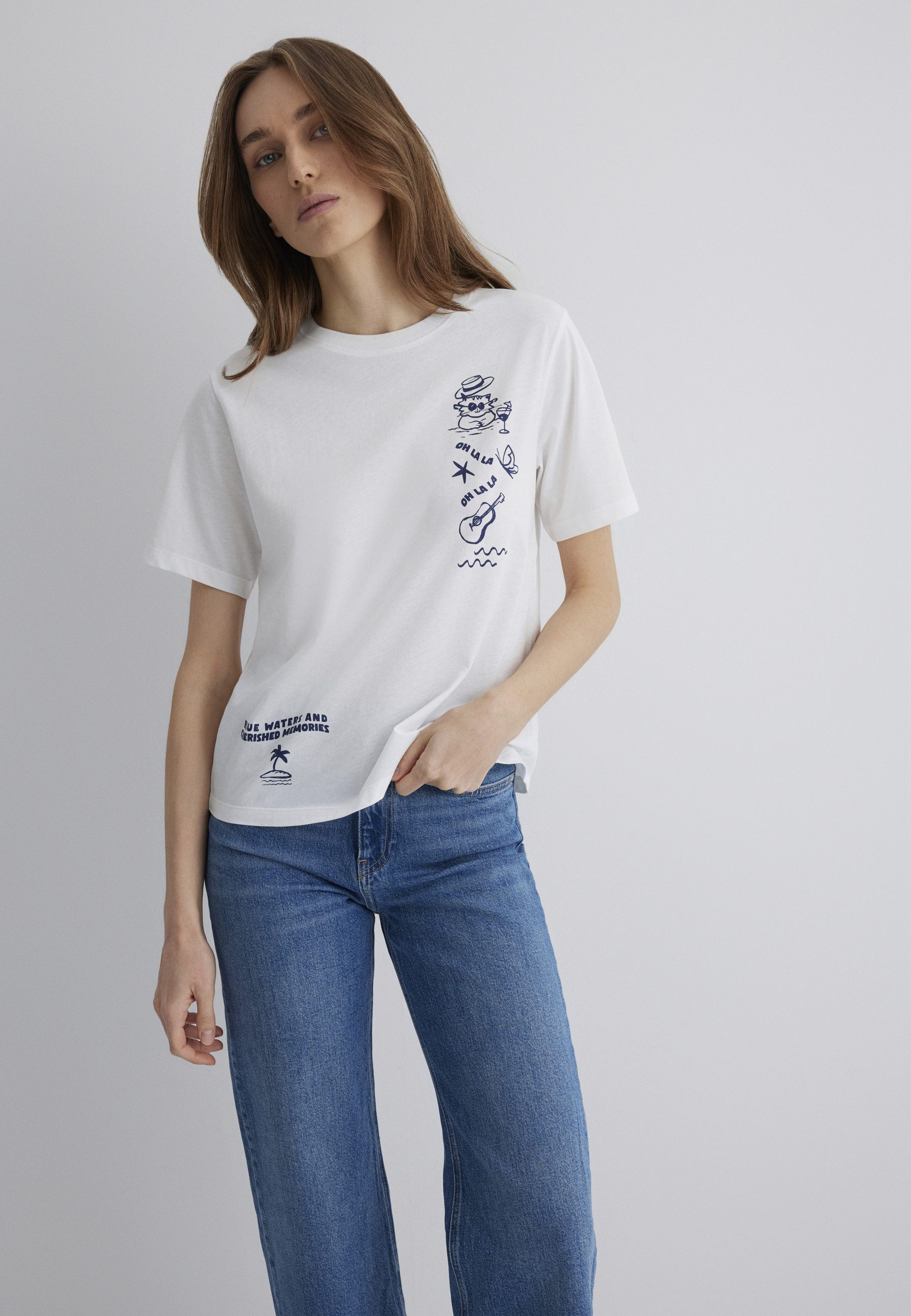 Mavi T-Shirt BEACH PRINTED T-SHIRT Katzen günstig online kaufen