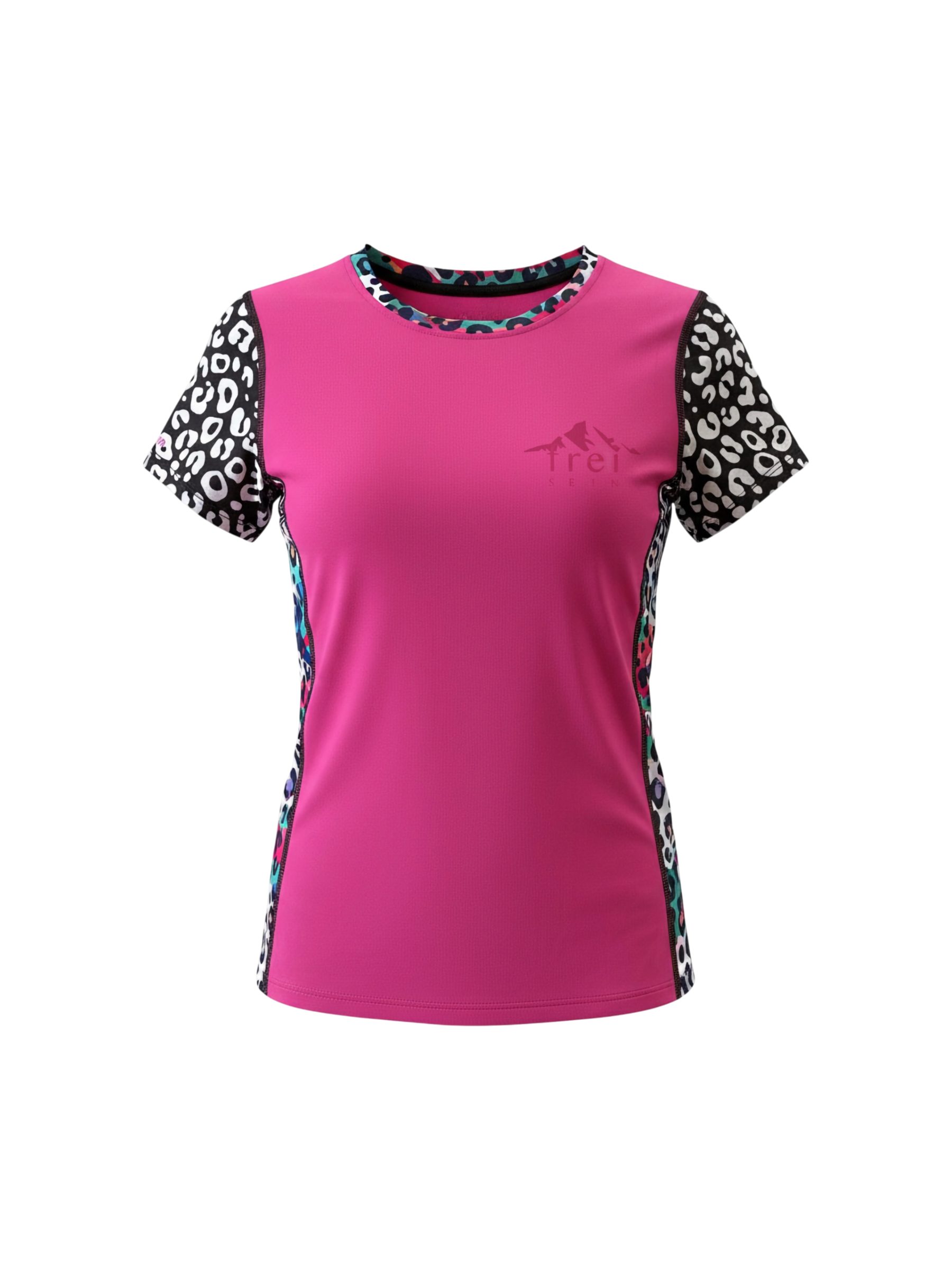 Freisein Project Funktionsshirt PinkPanter Schnelltrocknendes Funktionsshirt mit Leo-Print-Einsätzen