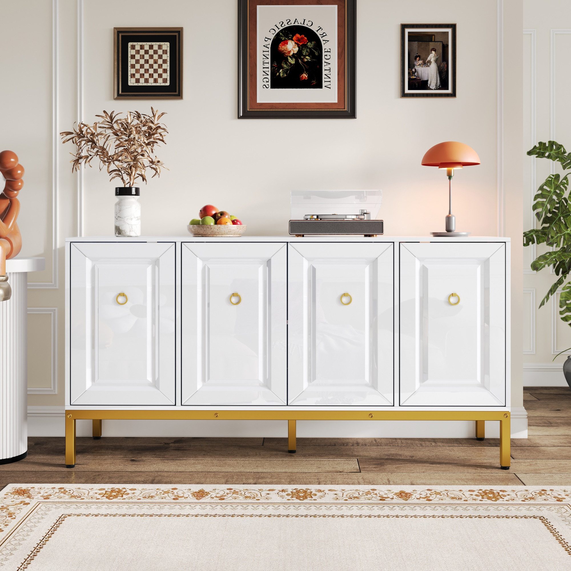STILVORA Sideboard mit Stauraum,Aufwahrungsschrank Beistellschrank mit goldenen Beinen