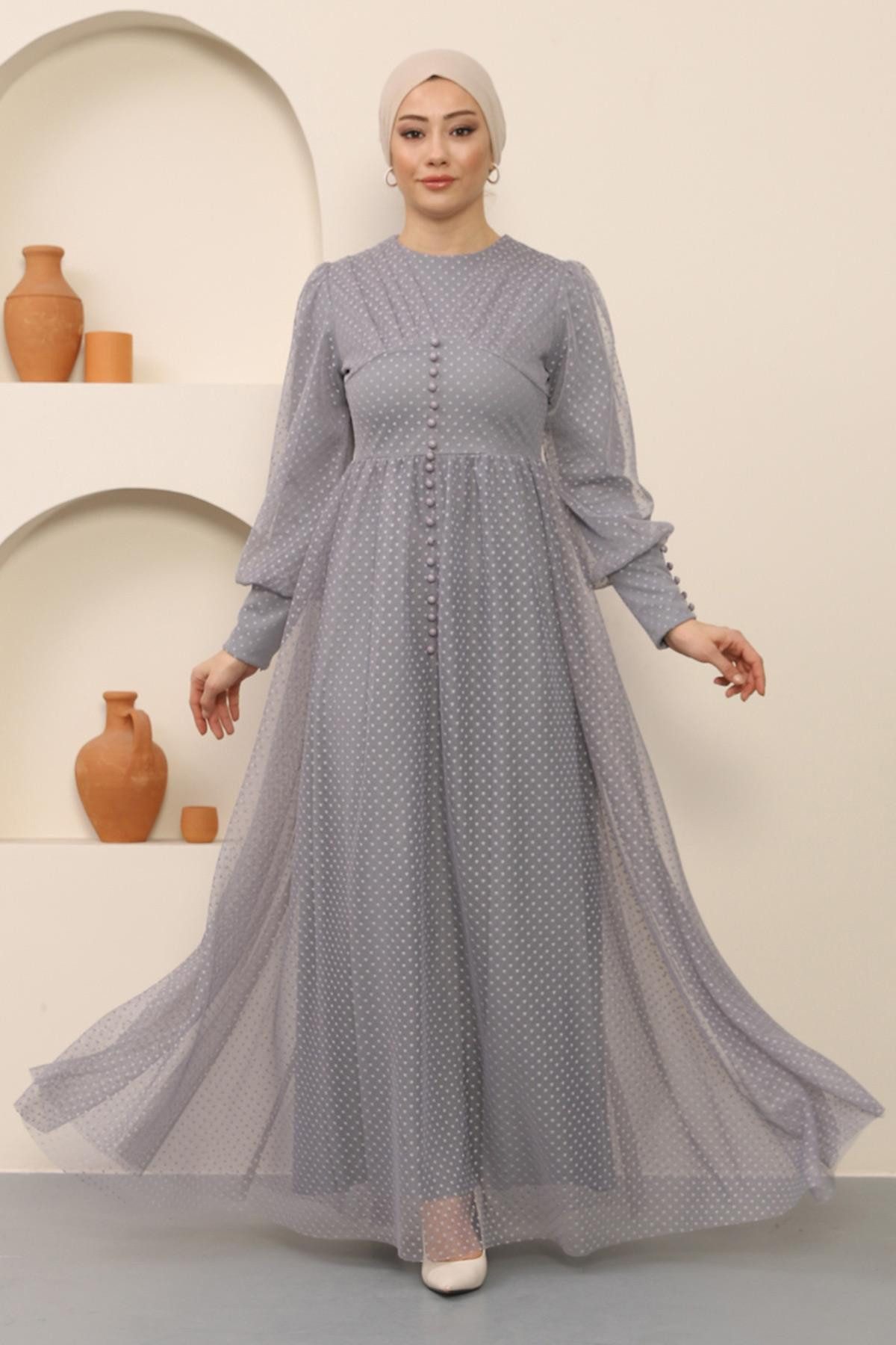 MODAMİHRAM Midikleid KleidKnopf Detail Tüll Abendkleid günstig online kaufen