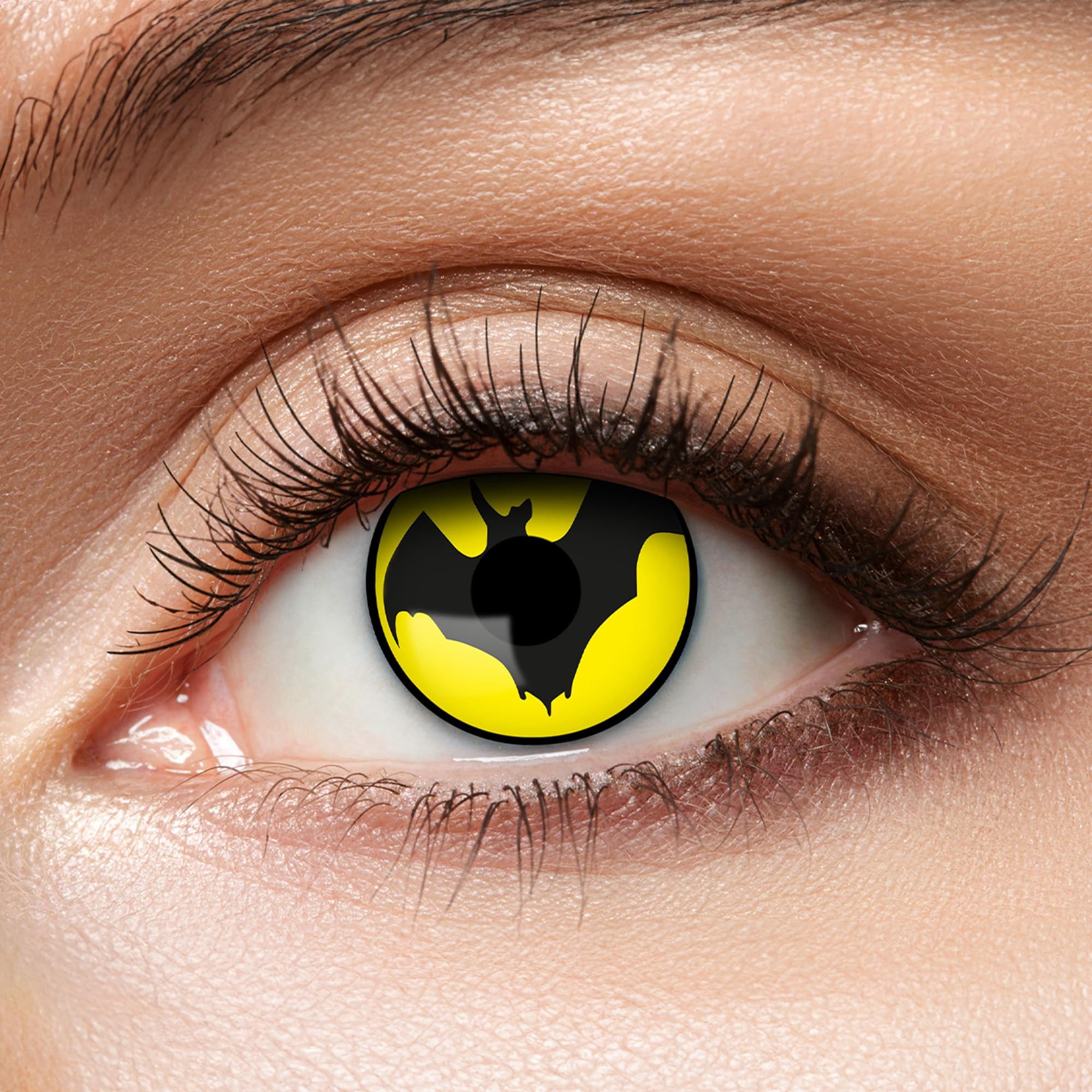 Eyecatcher Farblinsen Zoelibat Eyecatcher 12 Monats-Kontaktlinsen Yellow Bat Montaslinsen, auffällige Farben für Horror, Gothic, Fantasy, Cosplay Fans