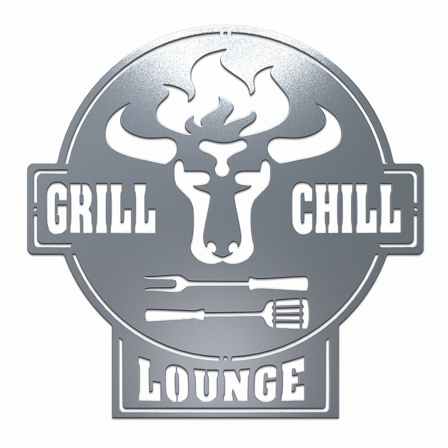 tuning-art Wanddekoobjekt GC01-E Grill Schild Bulle + Grill & Chill Lounge Stahl Edelrost Lounge Edelrost