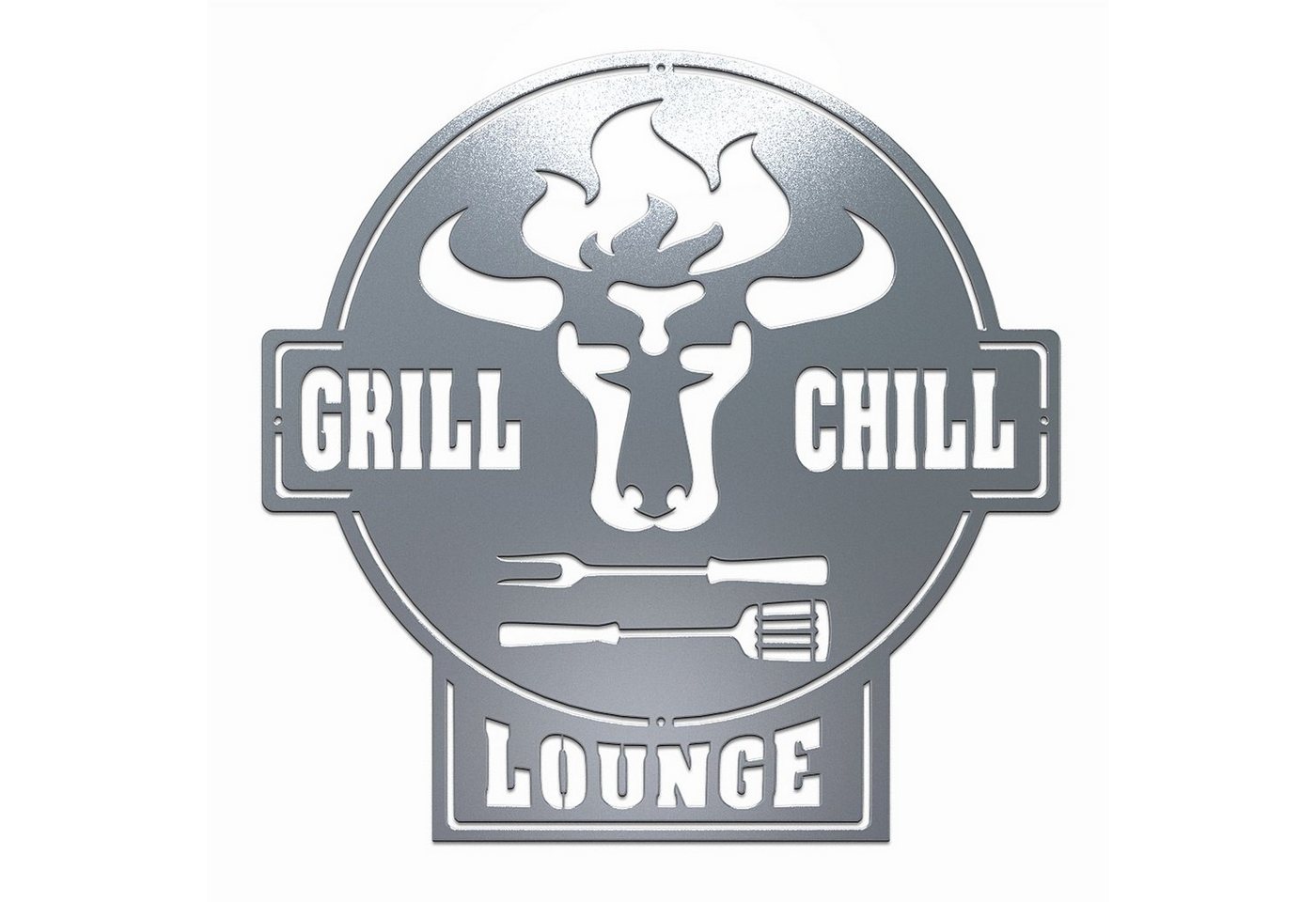 tuning-art Wanddekoobjekt GC01-E Grill Schild Bulle + Grill & Chill Lounge Stahl Edelrost