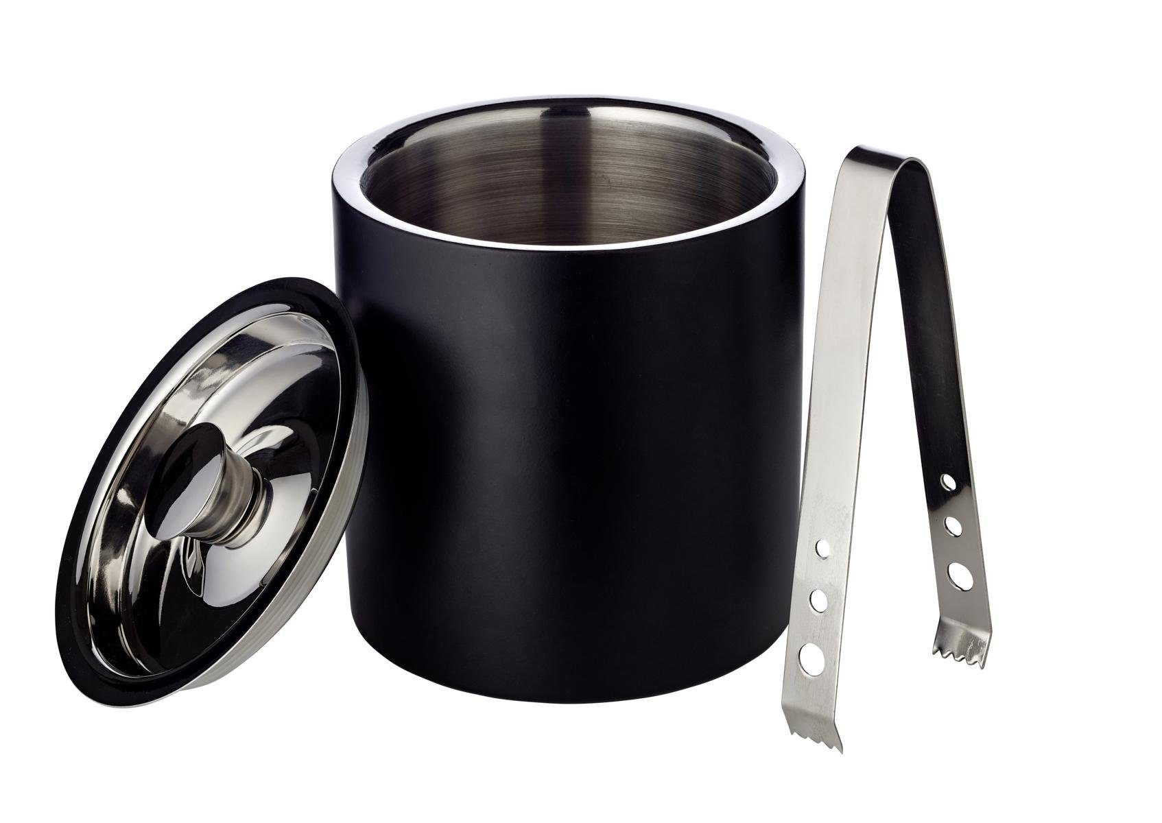 EDZARD Eiseimer Pearl, Matt-Schwarz, gemustert, vernickelt, Inkl. Deckel und Zange, H 16 cm