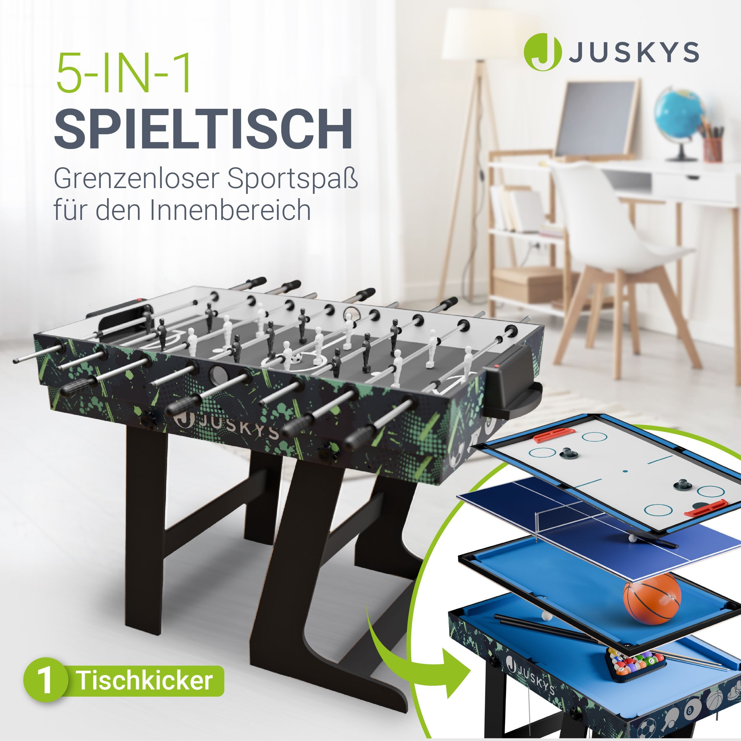 Juskys Spieltisch Ballzauber, klappbar mit Tischtennis, Kicker, Billard, Ho günstig online kaufen