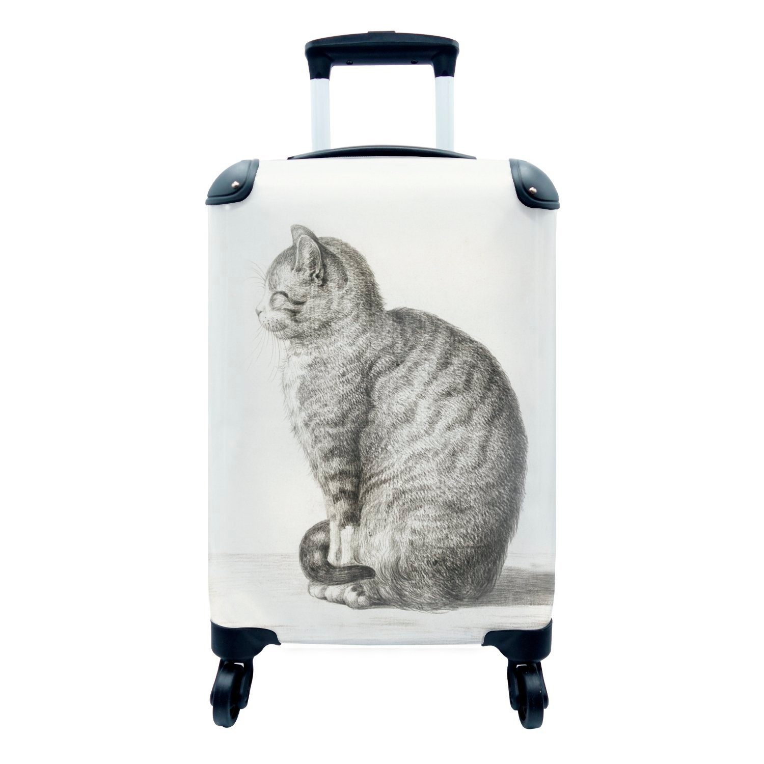 MuchoWow Handgepäckkoffer Sitzende Katze - Gemälde von Jean Bernard, 4 Rollen, Reisetasche mit rollen, Handgepäck für Ferien, Trolley, Reisekoffer
