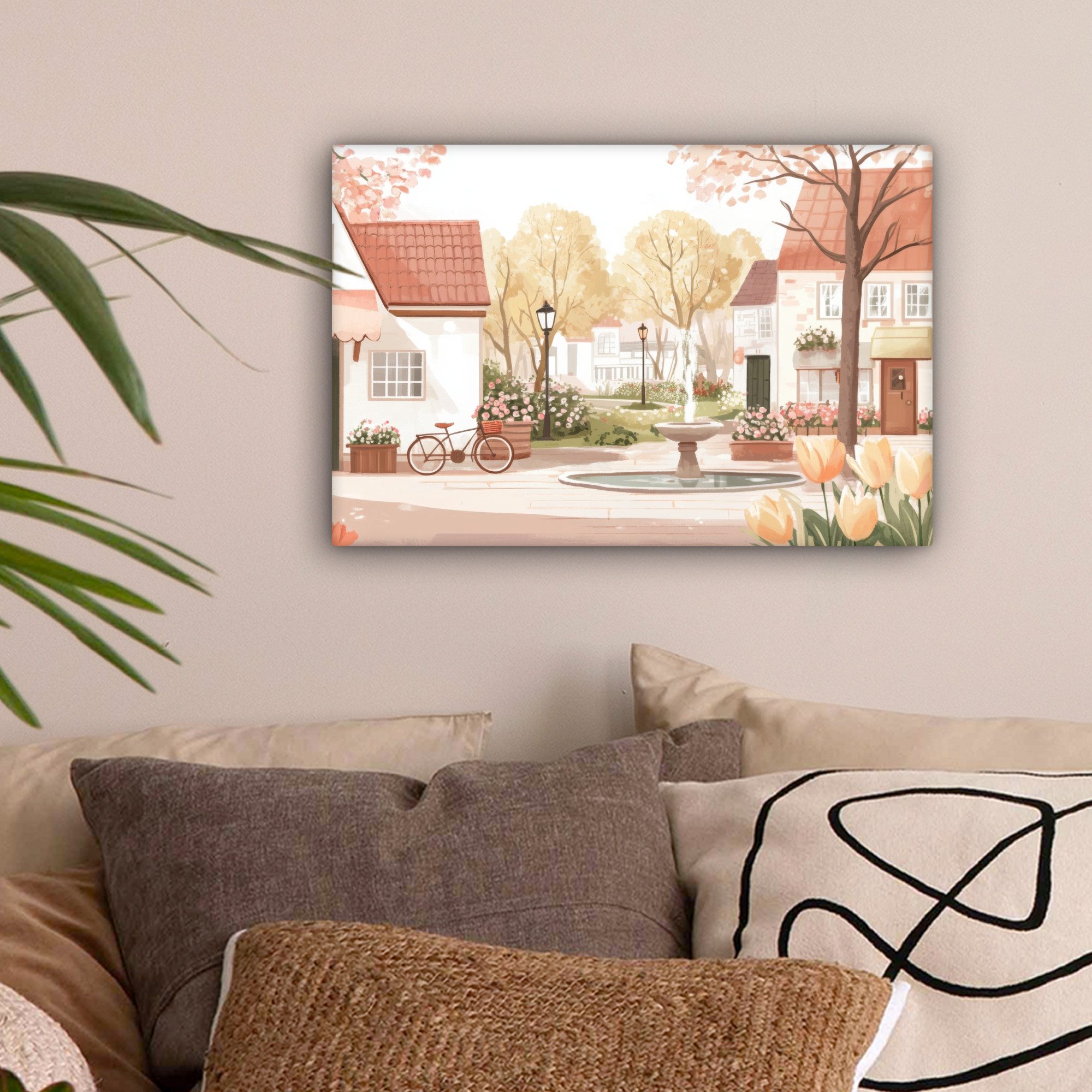 OneMillionCanvasses® Leinwandbild Dorfplatz - Springbrunnen - günstig online kaufen