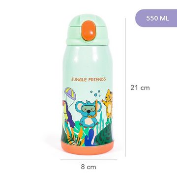 MILK&MOO Trinkflasche MILK&MOO Stahl-Kindertrinkflasche mit Tasche Jungle Friends