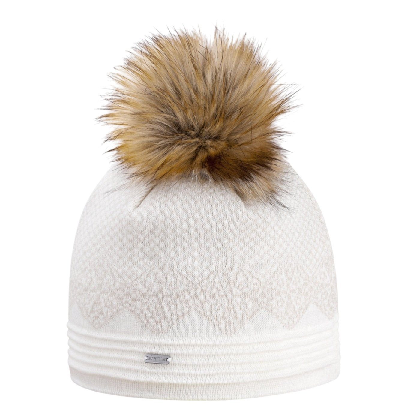 Strickmütze (Bommel) A152 Merino - Damen weiss- 1 Stück