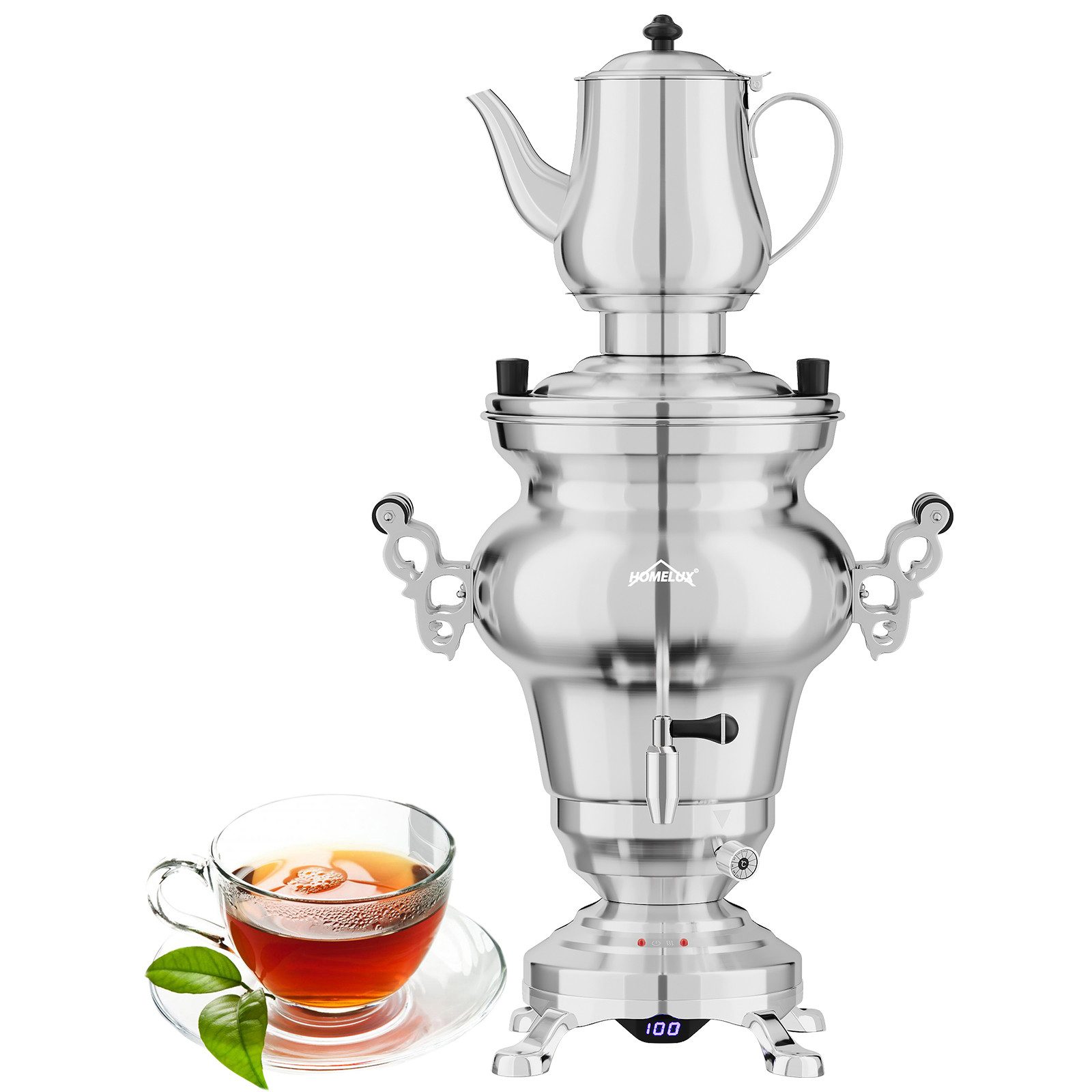 HOMELUX Samowar Teekocher Edelstahl Teeautomat 2in1 Teemaschine mit Teekanne, 5 l, 1850 W