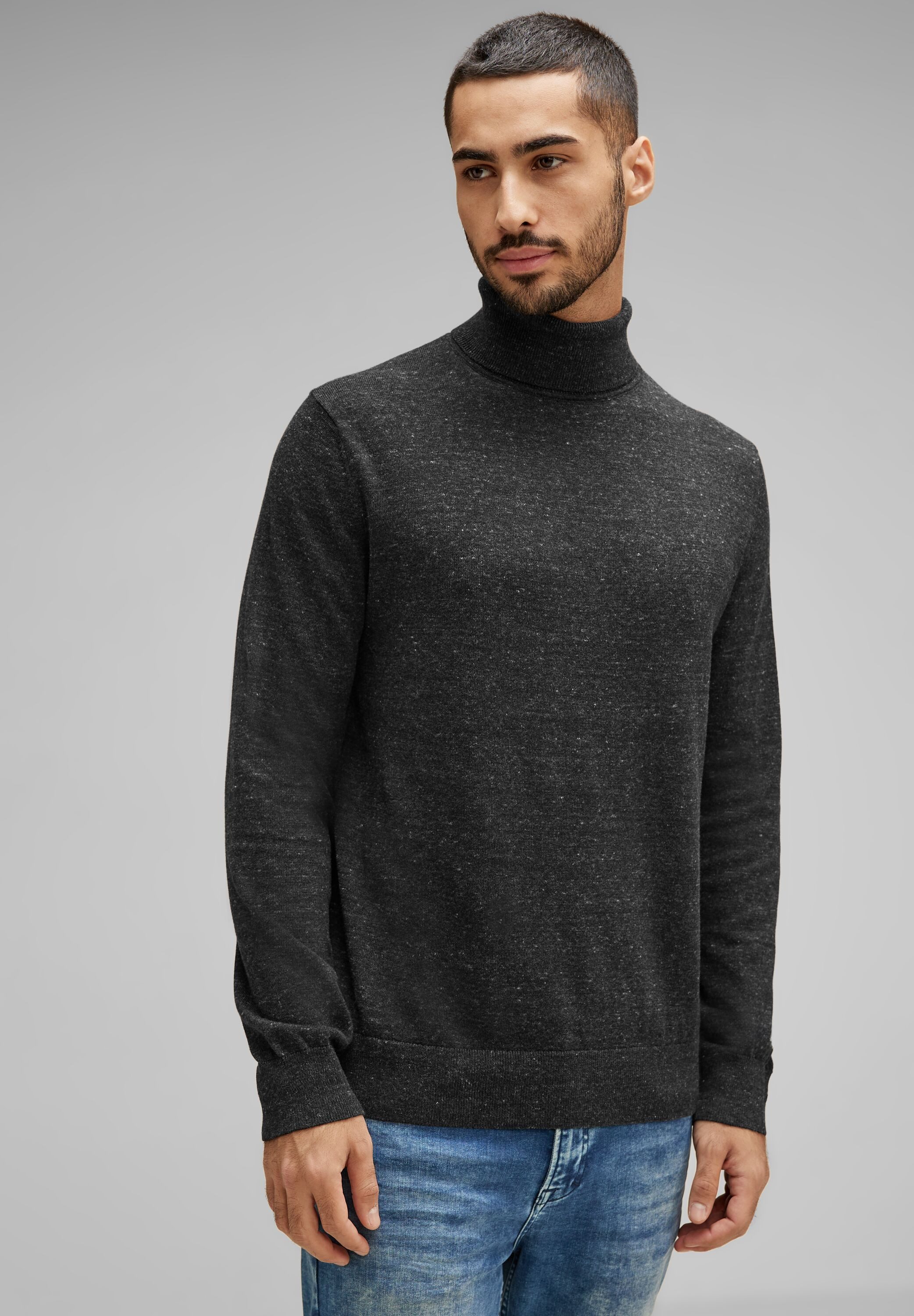 STREET ONE MEN Rollkragenpullover in Melange Optik