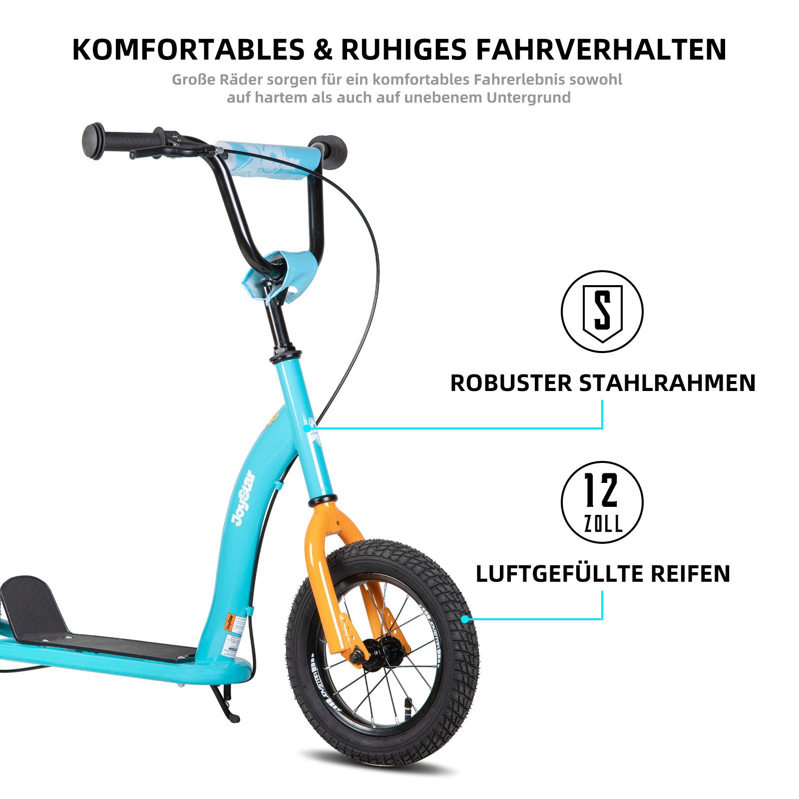 JOYSTAR Skateboard Vierfarbiger JOYSTAR Kinderscooter 12 Zoll für Outdoor-Spielspaß