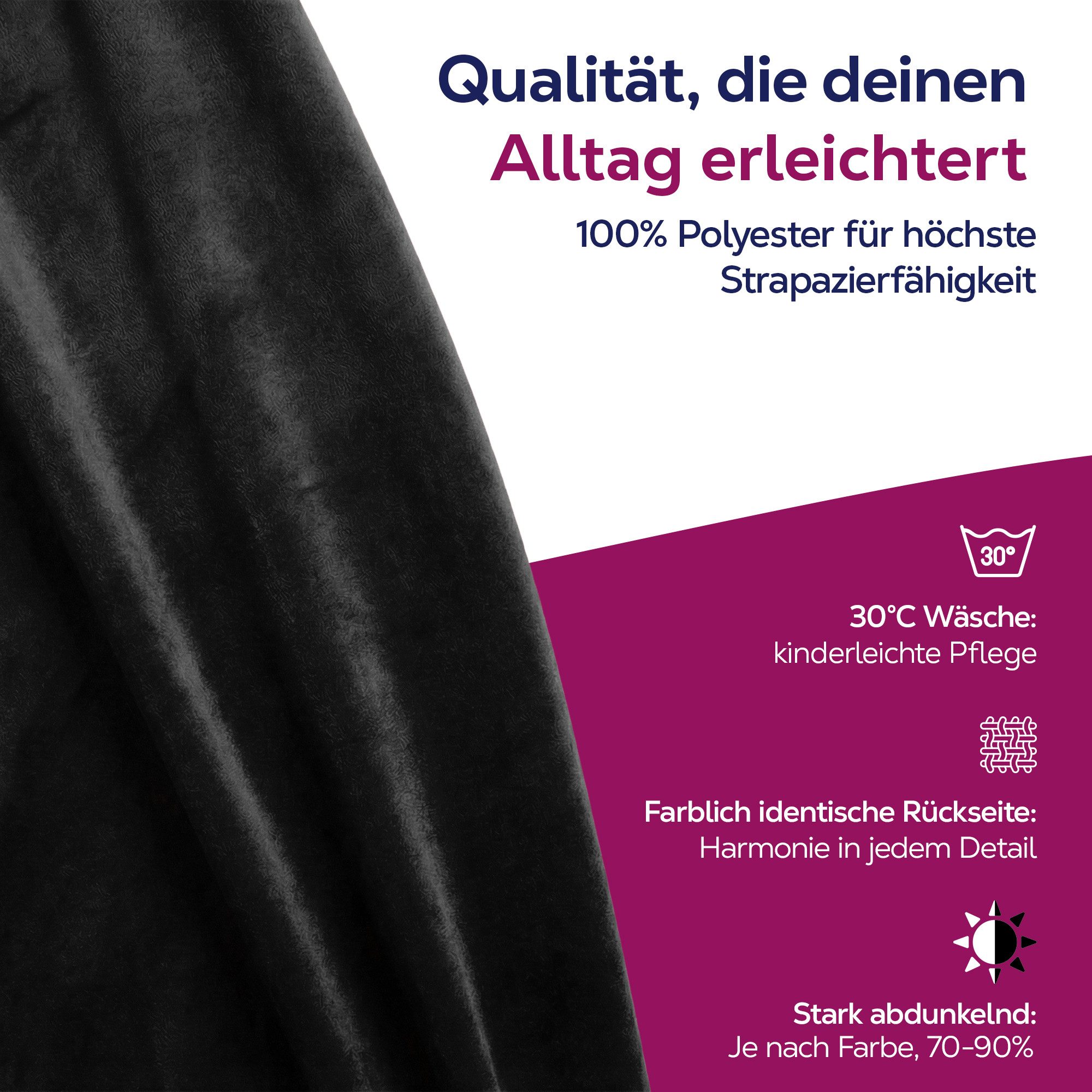 Beautex Verdunkelungsvorhang Samt Vorhang Kräuselband U-Band Gardine Velvet abdunkelnd (1 St), Hakenaufhängung, abdunkelnd, Weicher Samtstoff, lichtmindernd, pflegeleicht, blickdicht