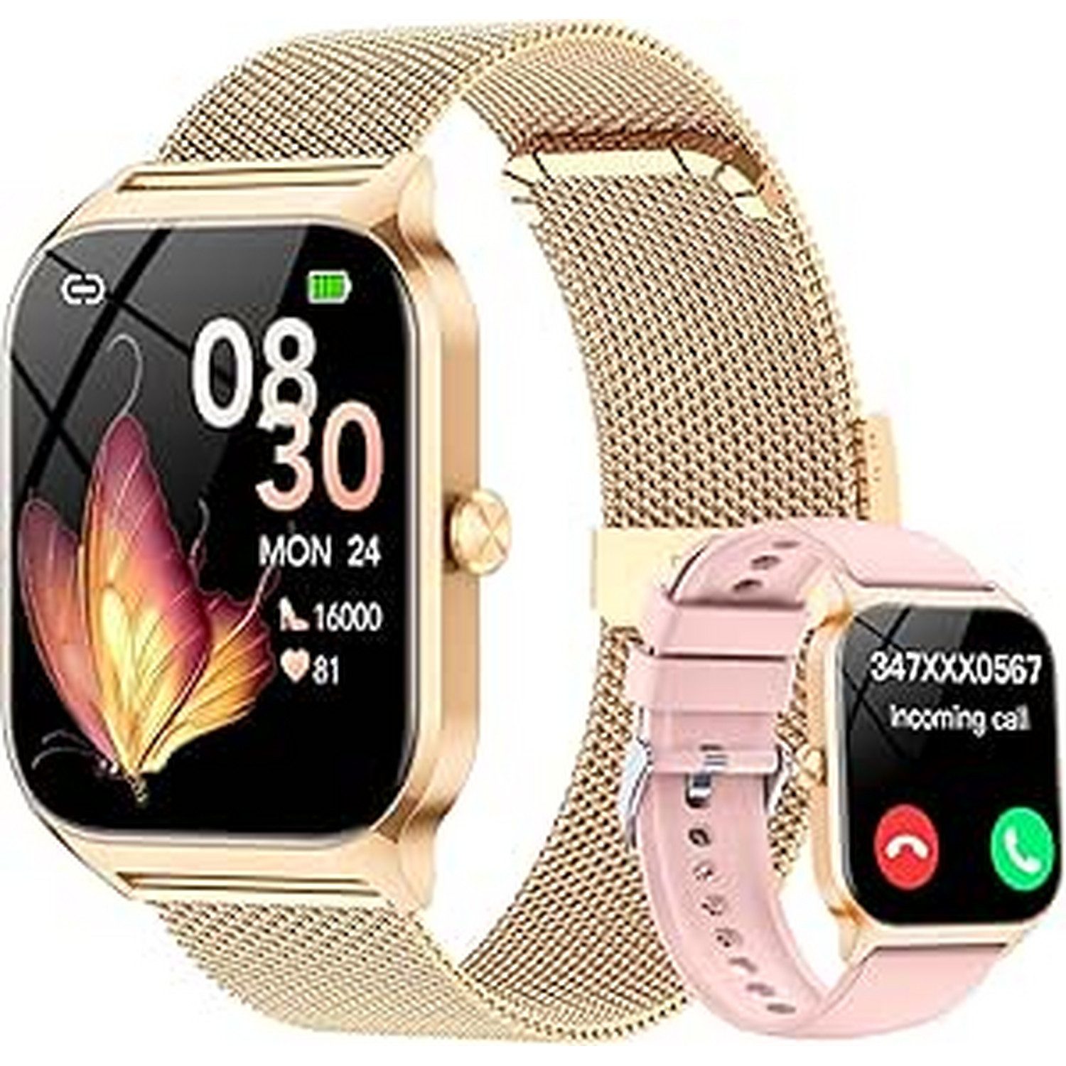 Zevelora Damen's Telefonfunktion IP68 wasserdicht Fitness Tracker Smartwatch (1,83 Zoll, Android/iOS), mit Menstruationszyklus Herzfrequenz Schlafmonitor SpO2 Schrittzähler