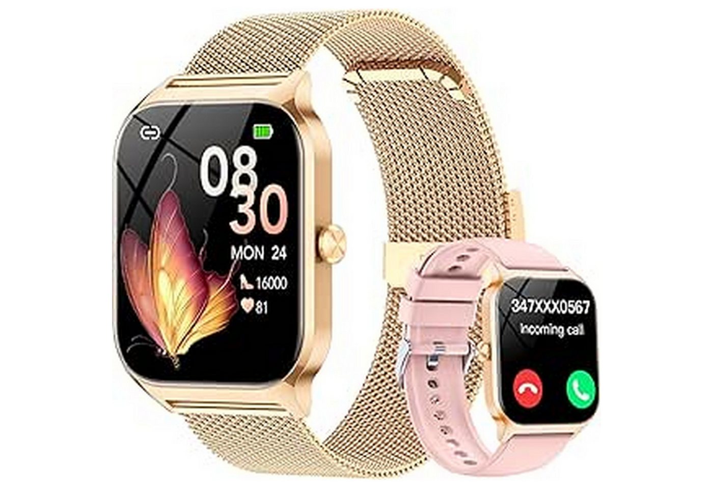 Zevelora Damen's Telefonfunktion IP68 wasserdicht Fitness Tracker Smartwatch (1,83 Zoll, Android/iOS), mit Menstruationszyklus Herzfrequenz Schlafmonitor SpO2 Schrittzähler