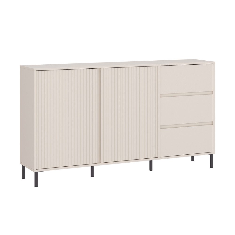 Lomadox Sideboard AMELIA-129, Kommode 157,8 cm Kaschmir mit Rillen 2 Türen 3 Schubladen
