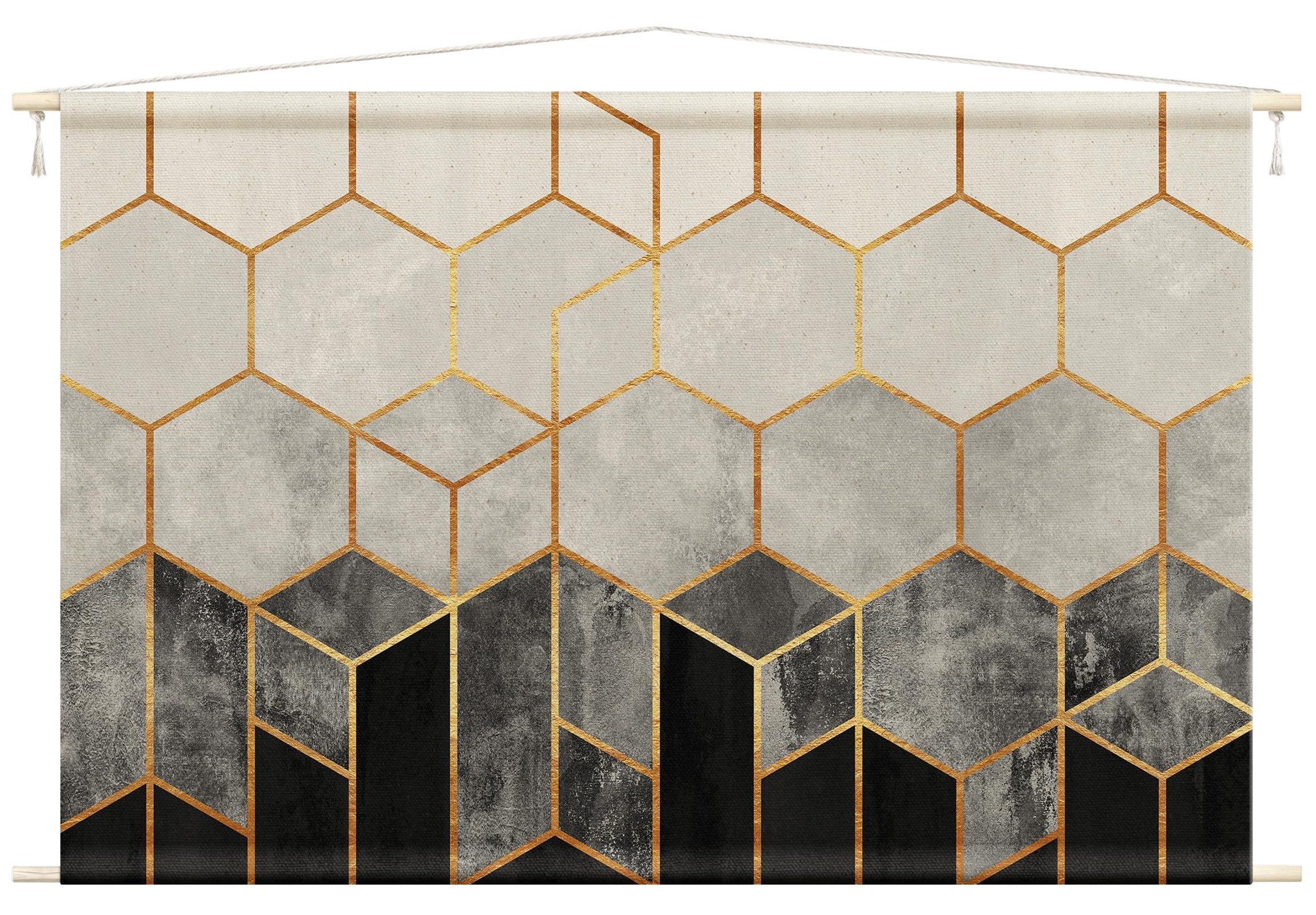 Bilderdepot24 Wandteppich modern Muster Abstrakt Aquarell Geometrisch schwarz-weiß, rechteckig, Höhe: 2.6 mm, großes Wandbild aus Natur-Baumwolle Wandbehang Stoffbild Tuch Wollseil