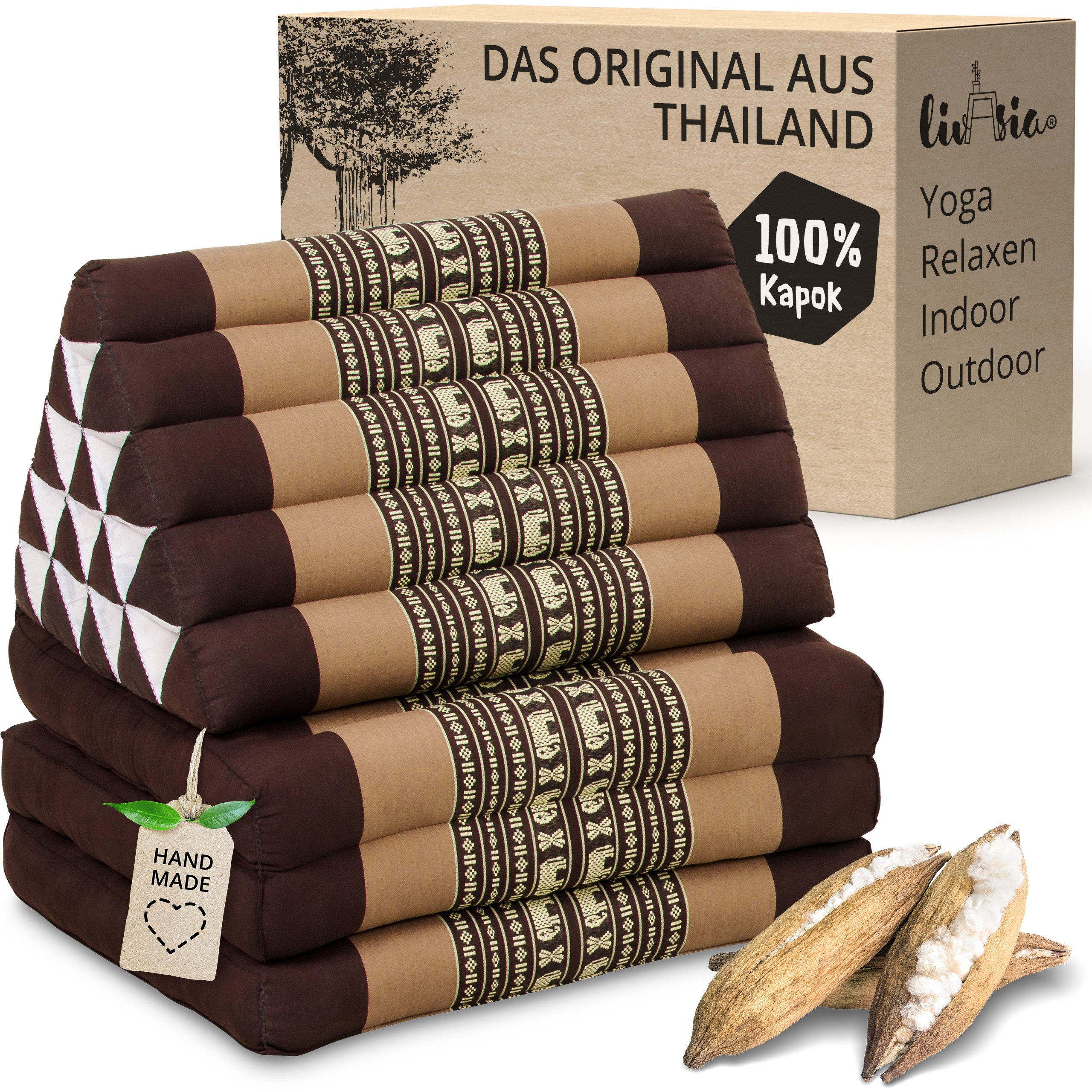 livasia Sitzsack Thaikissen XXL hoch, vegan und handgefertigt, 185x55x8cm, Kapok
