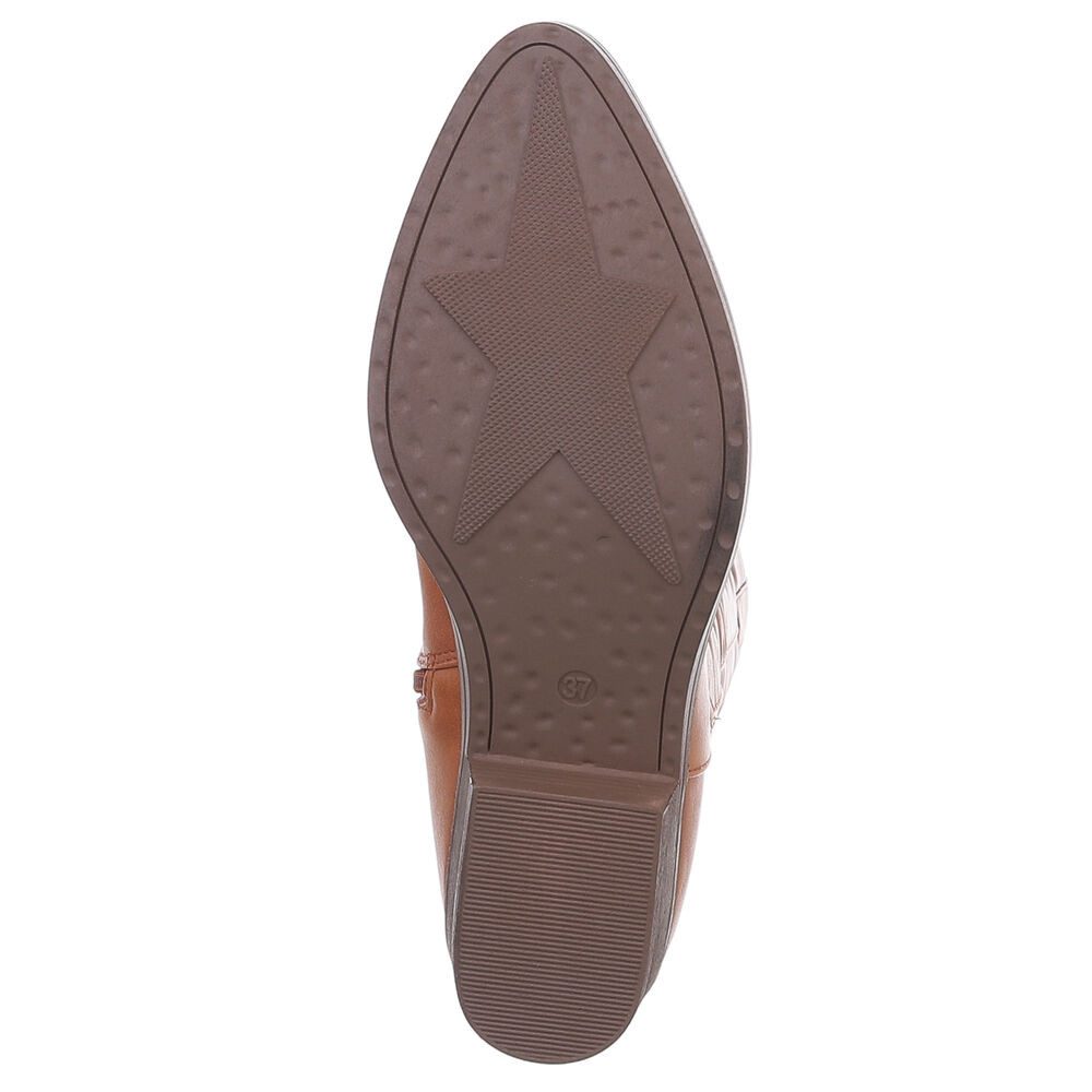 Ital-Design Elegante Damen-Stiefel mit Kunstvollem Design und Komfort Westernstiefel (90482538) Blockabsatz Flache Stiefel in Camel
