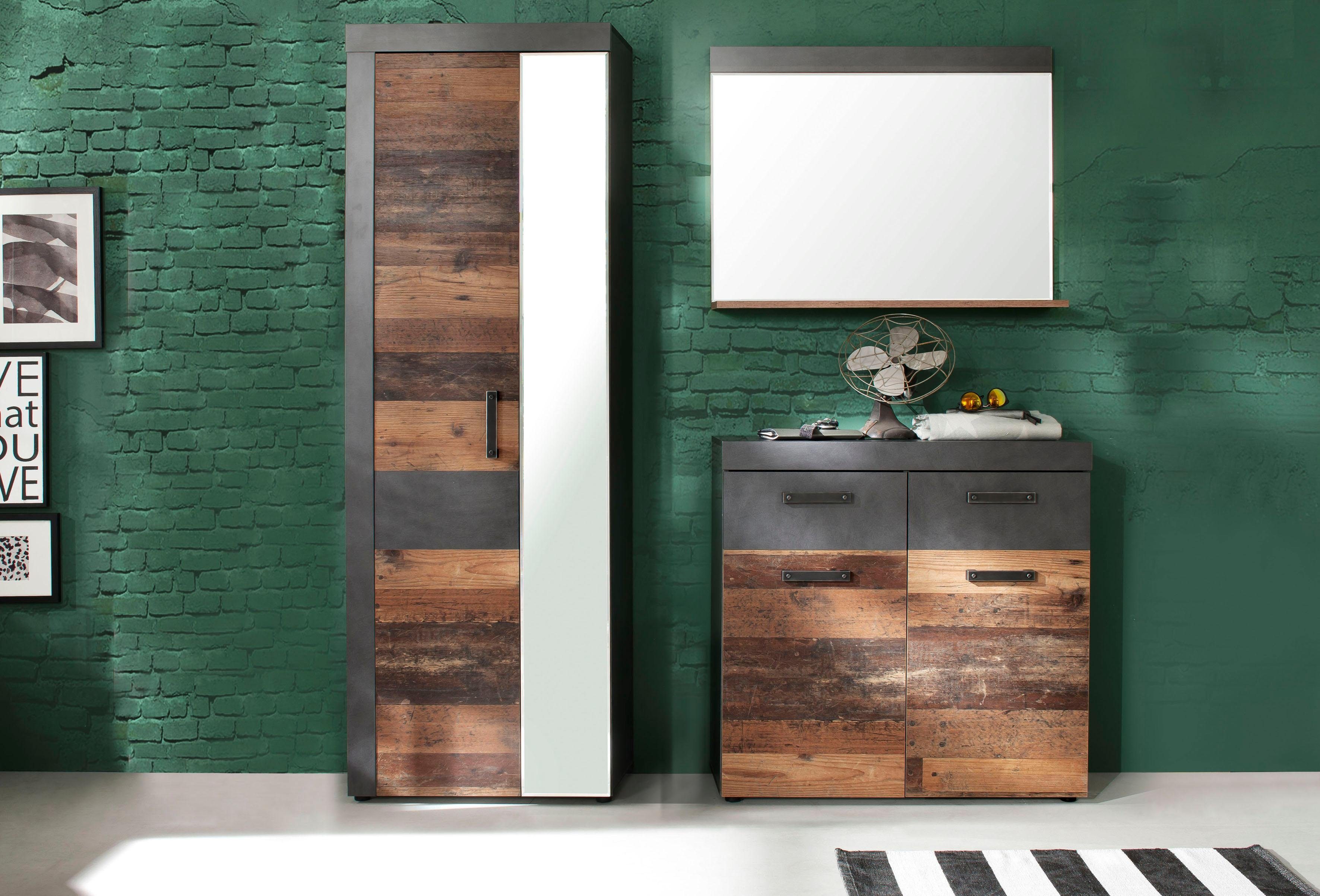 INOSIGN Garderoben-Set Ilana, (Set, 3-St), Garderobenmöbel im modernen Industrial Style mit antikfarbenen Griffen