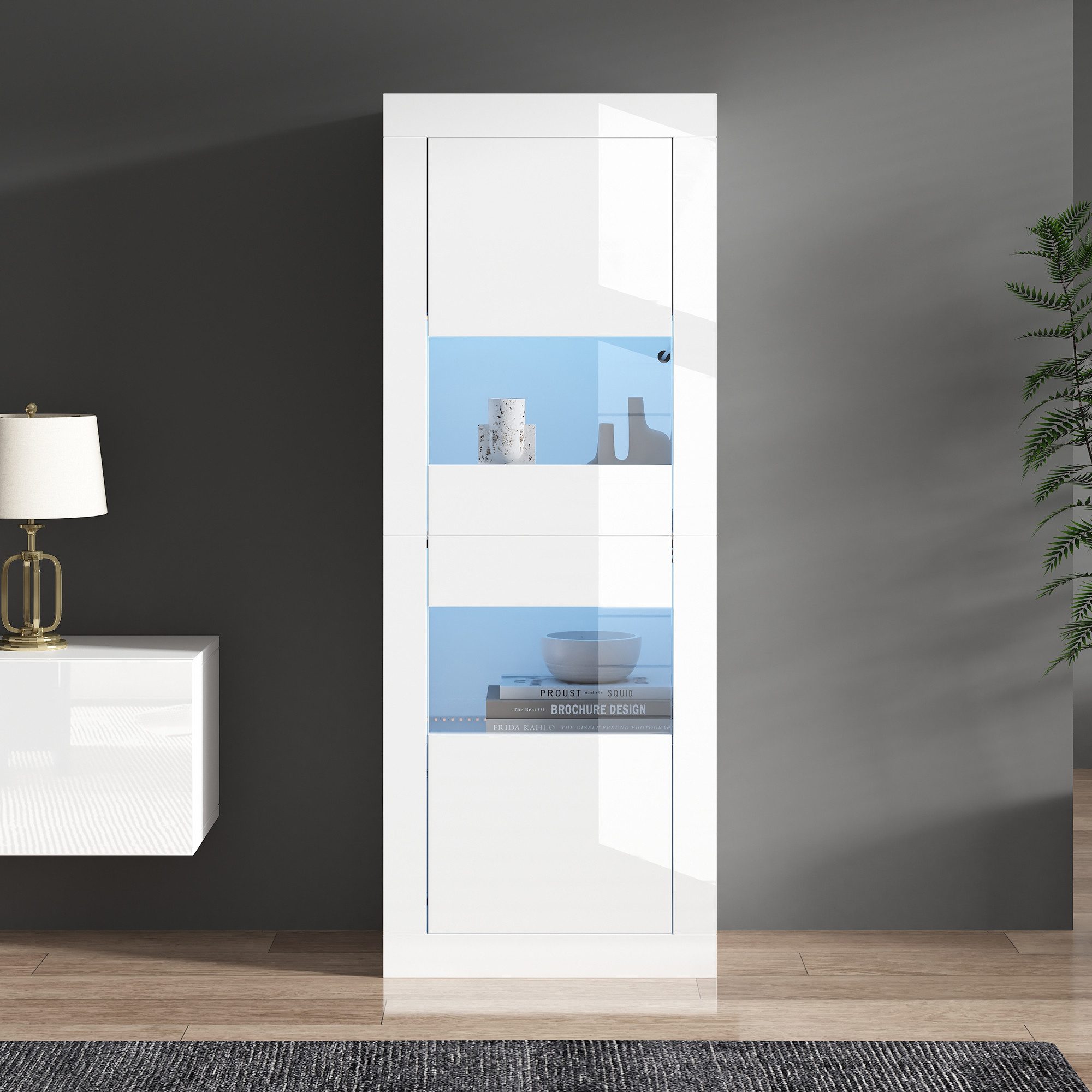 OKWISH Vitrine Hochglanzweiß Hochschrank (Lagerschrank, Highboard, freisteh günstig online kaufen