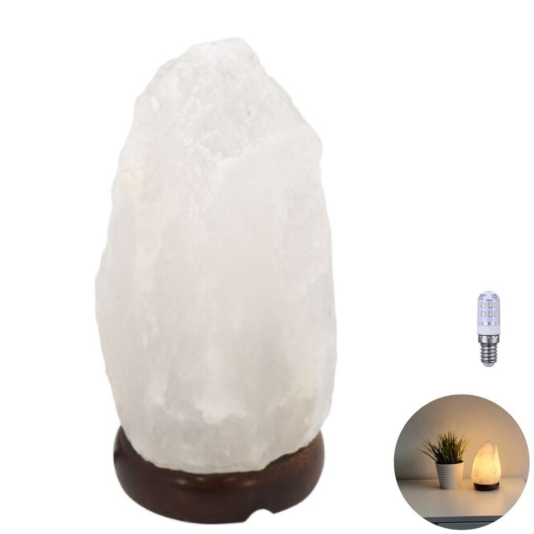Lichthandel Hoch Tischleuchte Salzkristall-Lampe Salzlampe Salzkristallleuchte Saunabeleuchtung, LED wechselbar, 3000K, EINFACHE BEDIENUNG PER KIPPSCHALTER, GÄNGIGE E14 FASSUNG 2-3kg 16cm weiß