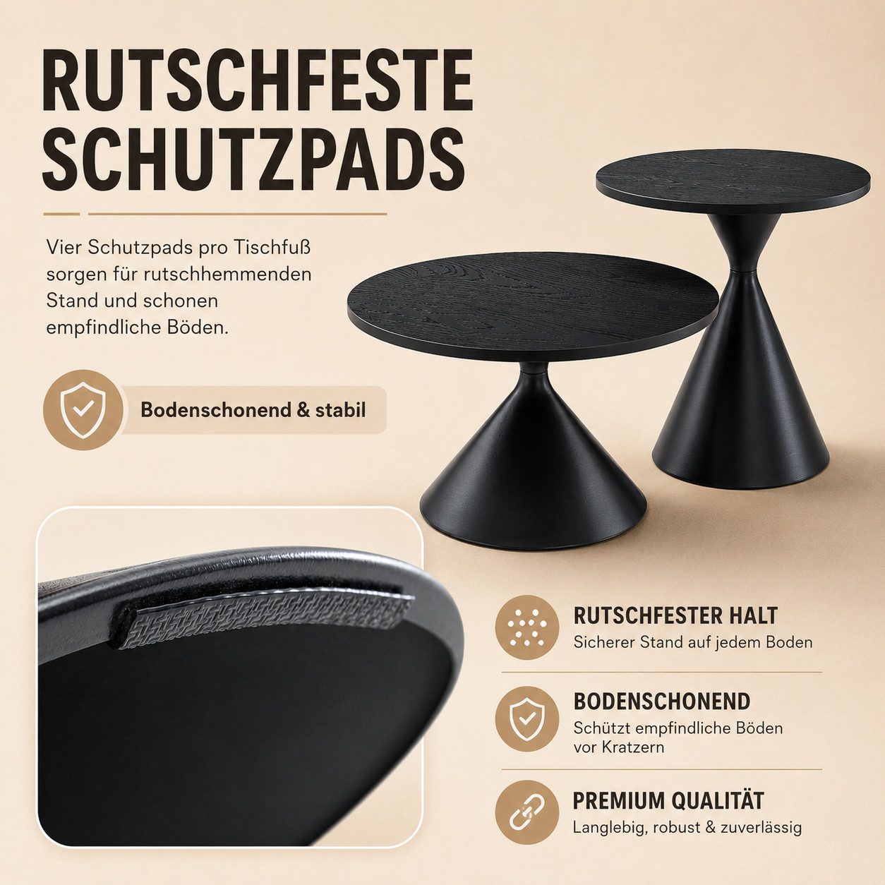 i@home Couchtisch Sanduhr-Serie 2er-Set Beistelltisch rund Carbonstahl-Untergestell (Packung Set, 2 Tisch), markanter Konusform,platzsparend stapelbar – Bild 3 von 5