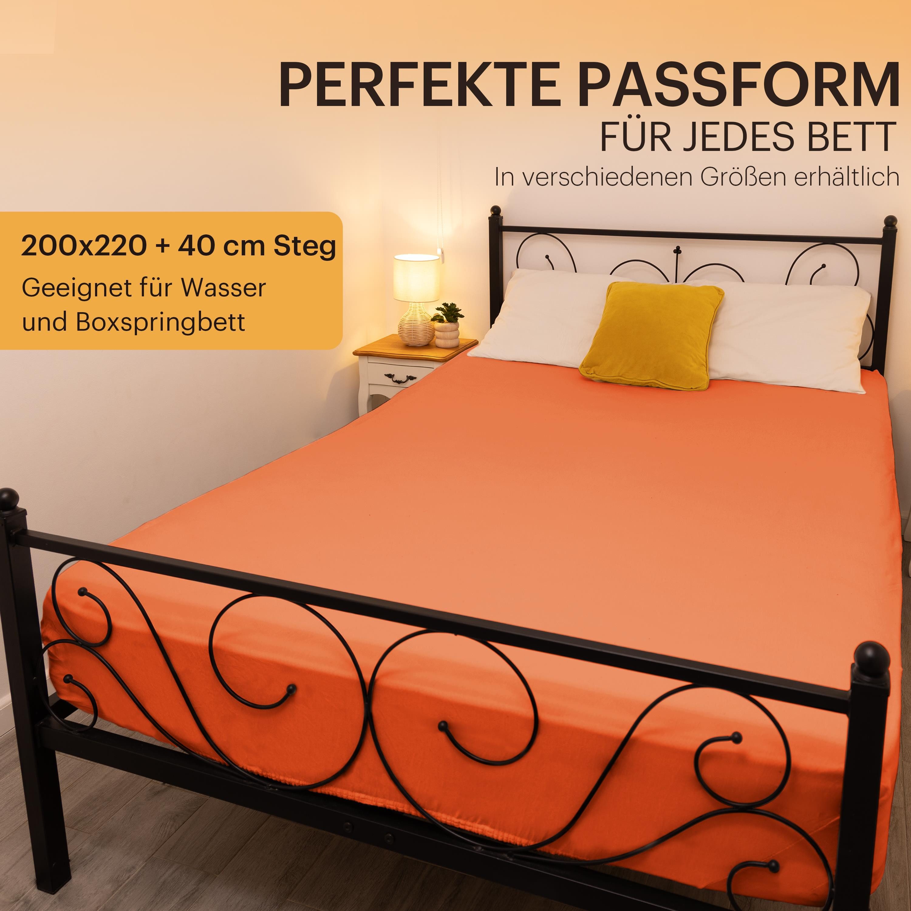 NatureMark Spannbettlaken Boxspringbett Spannbetttuch 200x220cm, Baumwolle, Gummizug: rundum, (1 Stück), 40 cm Steghöhe - 200 x 220cm Spannbetttuch, Terrakotta – Bild 4 von 5