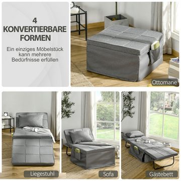 HOMCOM Gästebett 4-in-1 Sessel, Ottomane, 188 x 75 x 38 cm, Grau (Set, 1-St., 1 x Klappbett) wandelbar zum Loungesessel, Relaxliege oder Gästebett