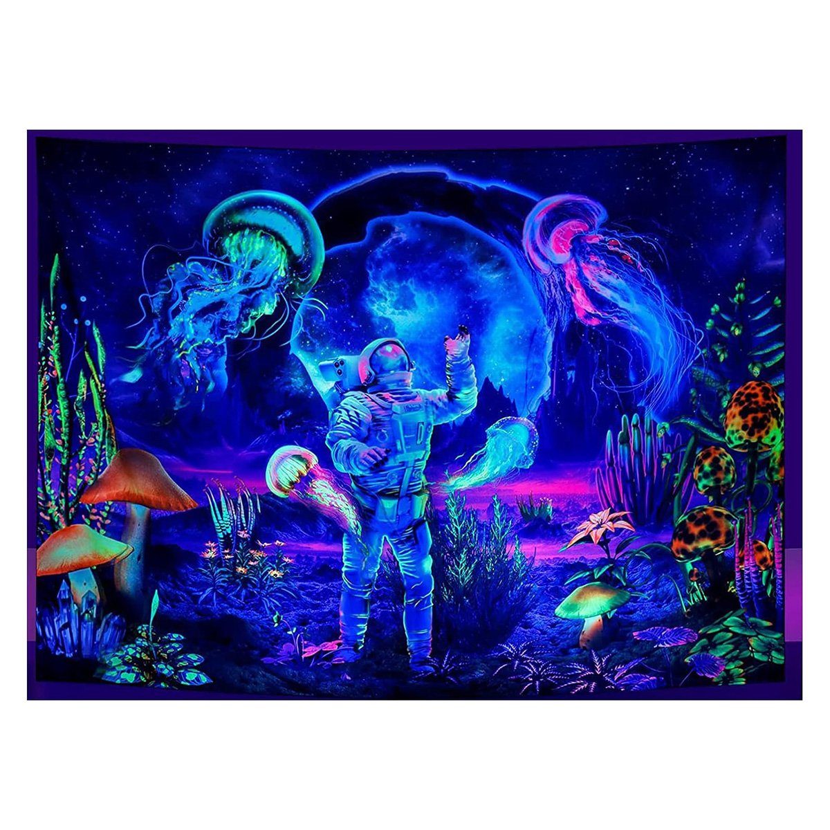 Wandteppich Schwarzlicht-Astronauten-Wandteppich (Astronaut, 200 x 150 cm), yozhiqu, Quallen-Wandteppich, Neon-Galaxie-Weltraum-Wandteppich, Wandbehang