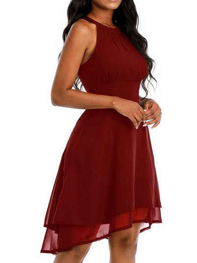 PYL Chiffonkleid Damen Rot Chiffon Kleid Mit Neckholder Cocktailkleid 34-42 Größe