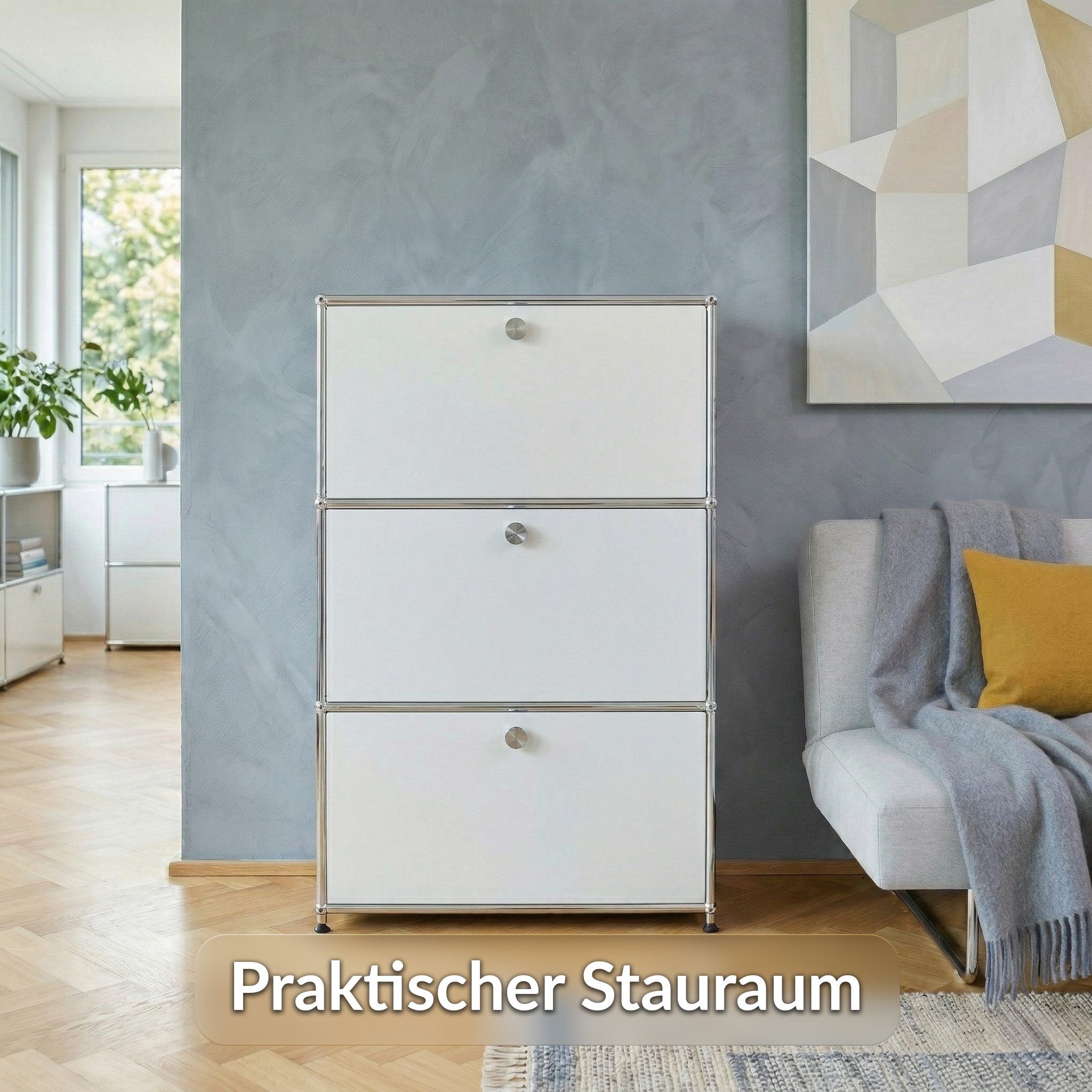 Floordirekt Sideboard Concept Epure MK-129 Metallschrank, 3 verschließbare Fächer, 3 verschließbare Fächer, B75×T40×H120 cm – Bild 5 von 5