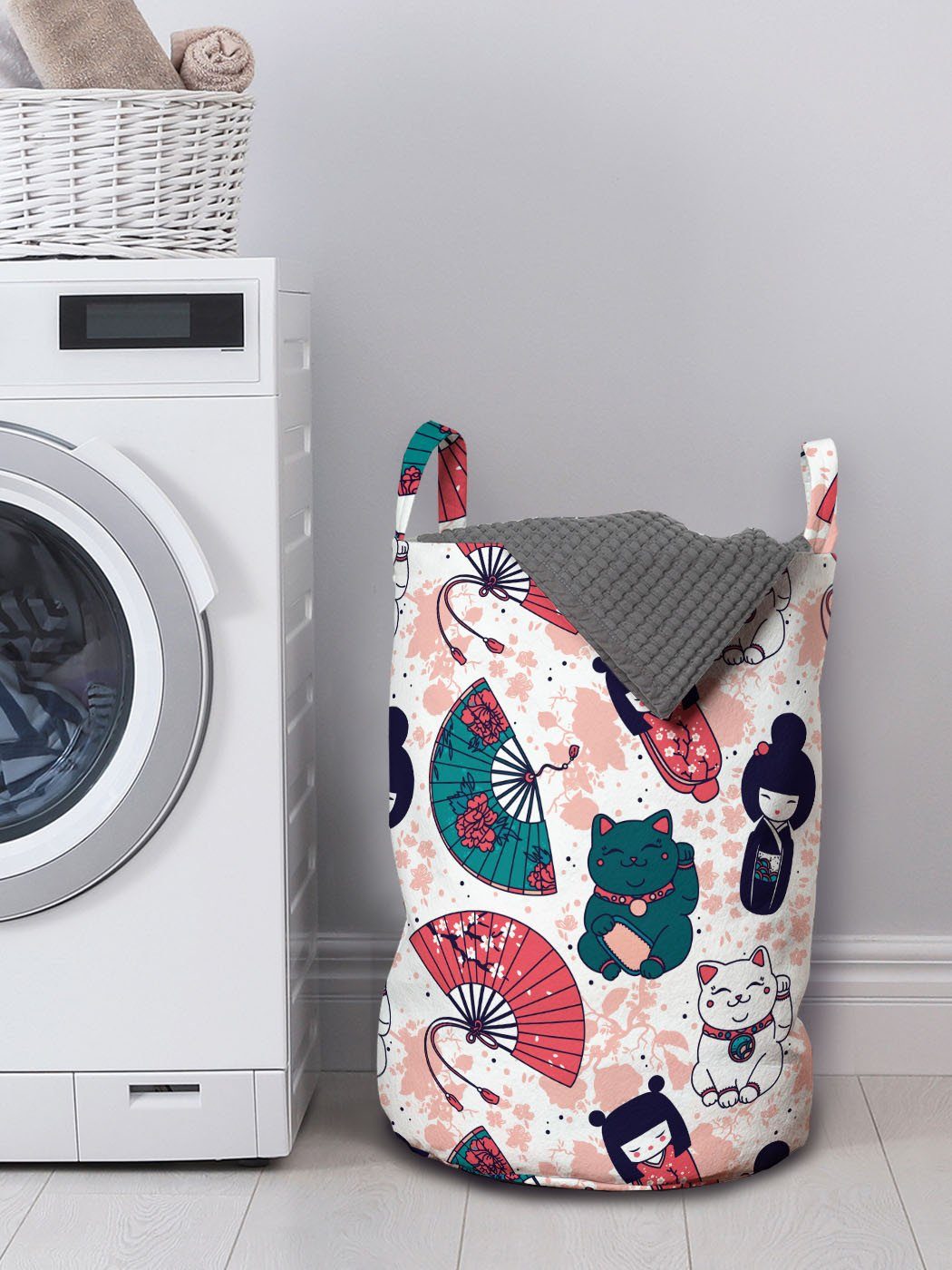 Items Katze japanische Abakuhaus mit Wäschesäckchen Luck Griffen Pattern Kordelzugverschluss Wäschekorb Waschsalons, für